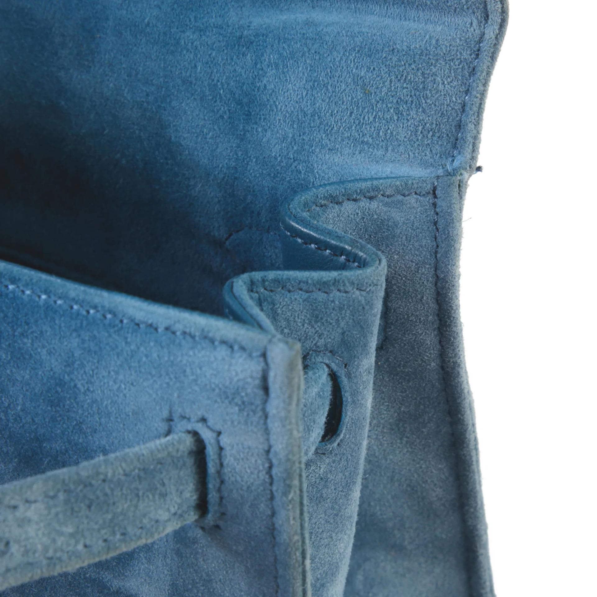 中古AB HERMÈS 愛馬仕 Kelly 25 外縫 7A 海藍色 Bleu Thalassa Doblis Suede 麂皮 銀扣 □D刻 2000年 - 12