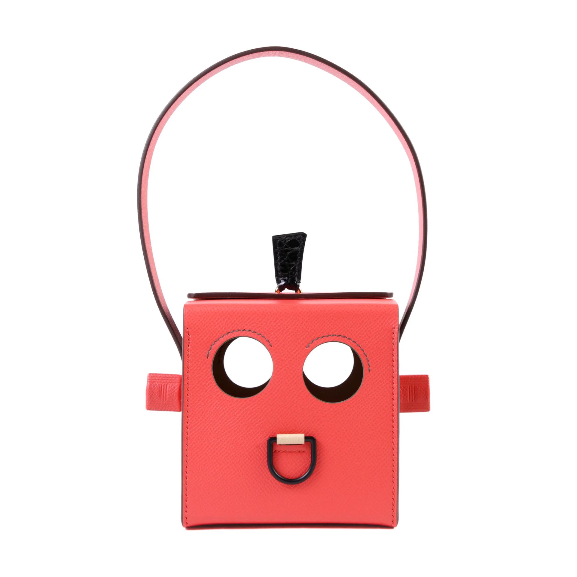 未使用保存品 HERMÈS 愛馬仕 限量收藏款 Robot Cube 迷你晚宴包 T5 蜜桃粉 Rose Jaipur 6Q 翡翠綠 Vert Emeraude 89 黑色 Noir (Black) □ 短吻鱷 亮面 Epsom牛皮 金扣 - 2