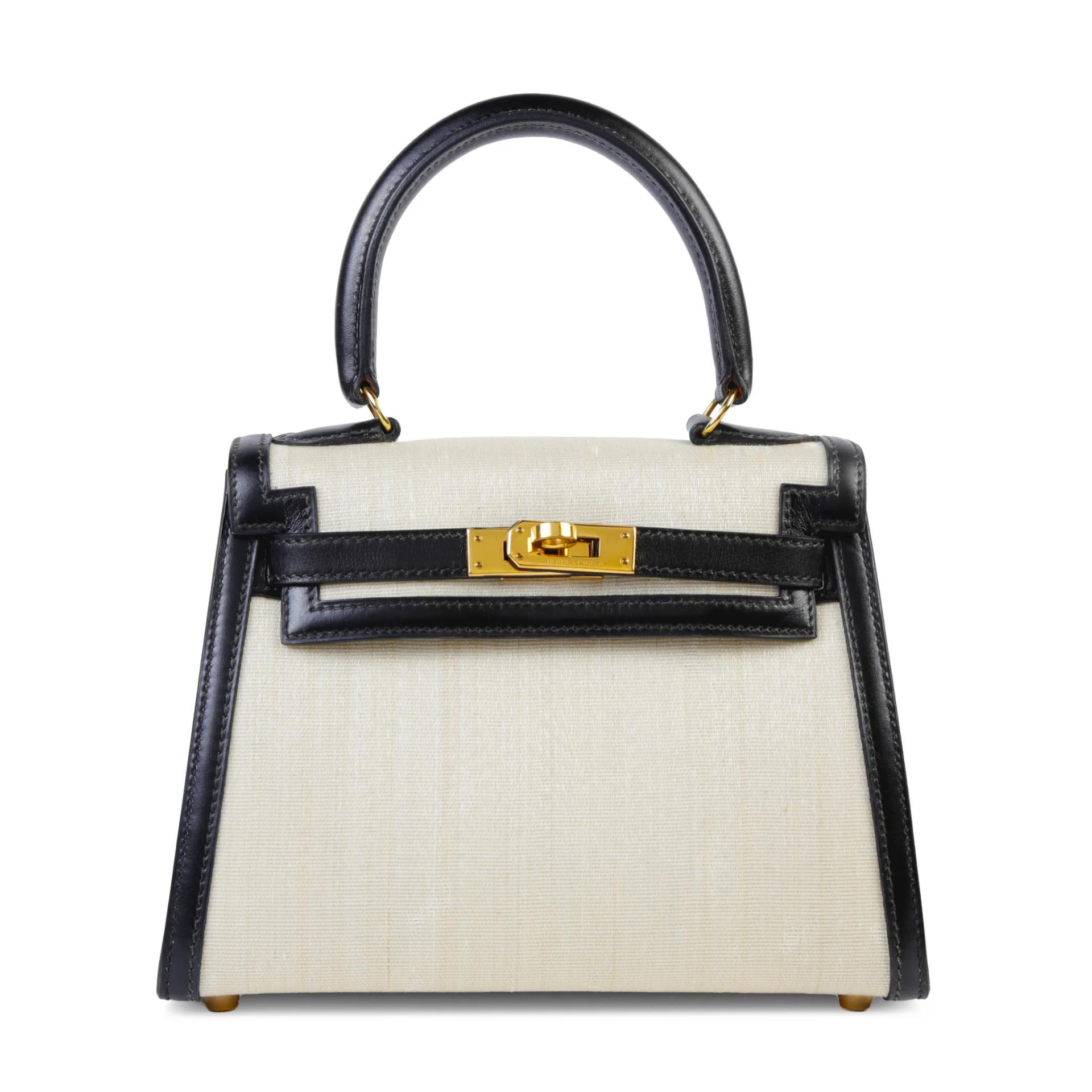 中古B HERMÈS 愛馬仕 Mini Kelly 20 米色 Beige Crinoline 馬毛編織 金扣 〇W刻 1993年 - 1
