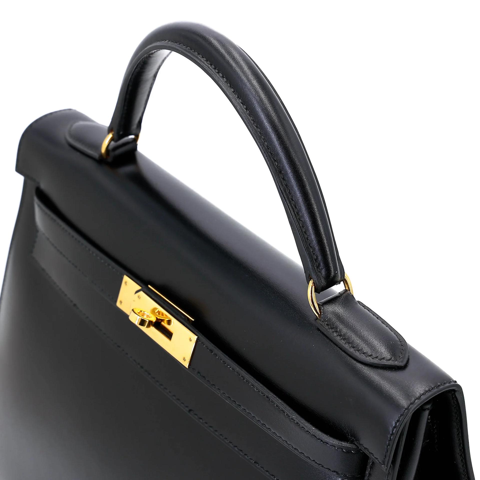 ランク A HERMÈS エルメス ケリー32 ブラック (89) ボックスカーフ ゴールド金具 □A刻印 (1997) - 3