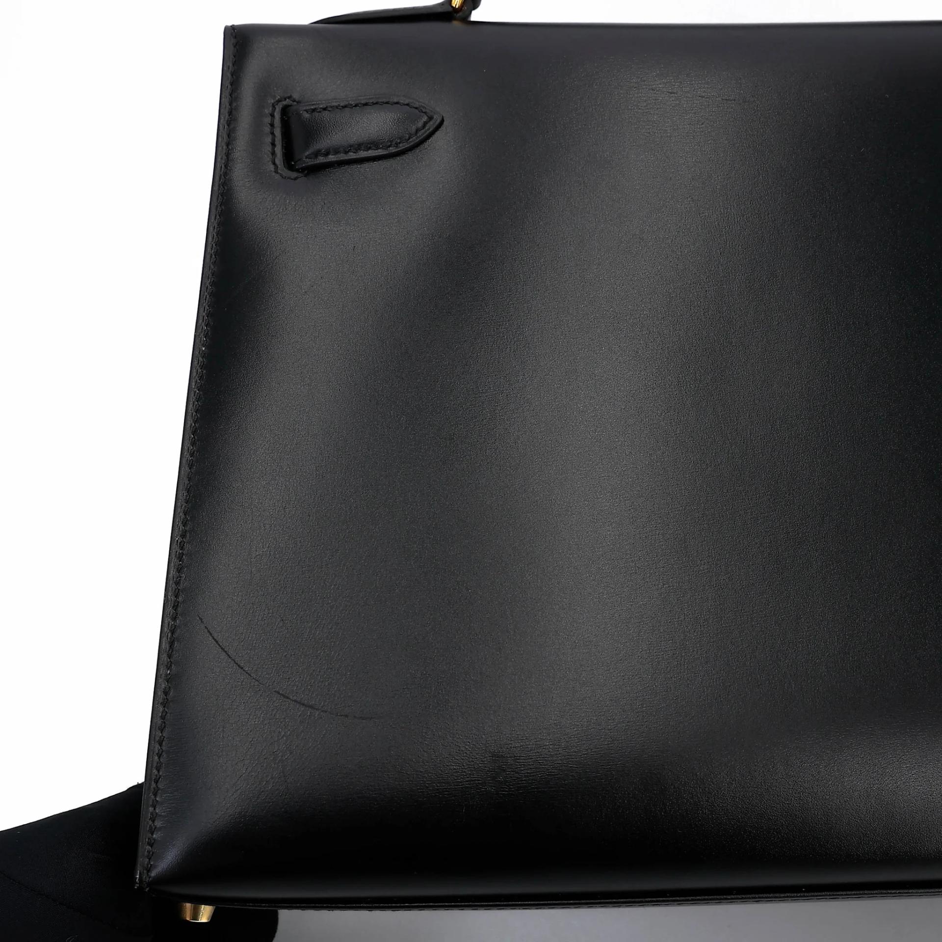 ランク A HERMÈS エルメス ケリー32 ブラック (89) ボックスカーフ ゴールド金具 □A刻印 (1997) - 15