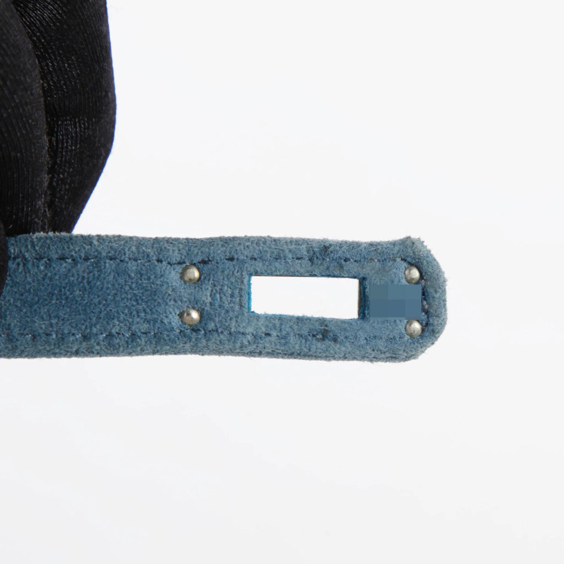 中古AB HERMÈS 愛馬仕 Kelly 25 外縫 7A 海藍色 Bleu Thalassa Doblis Suede 麂皮 銀扣 □D刻 2000年 - 10