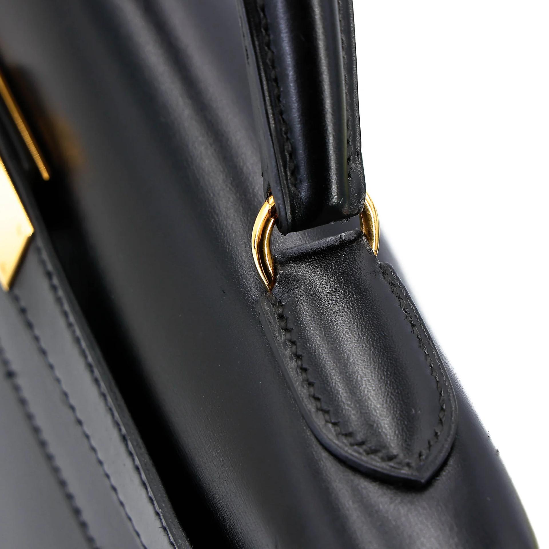ランク A HERMÈS エルメス ケリー32 ブラック (89) ボックスカーフ ゴールド金具 □A刻印 (1997) - 5