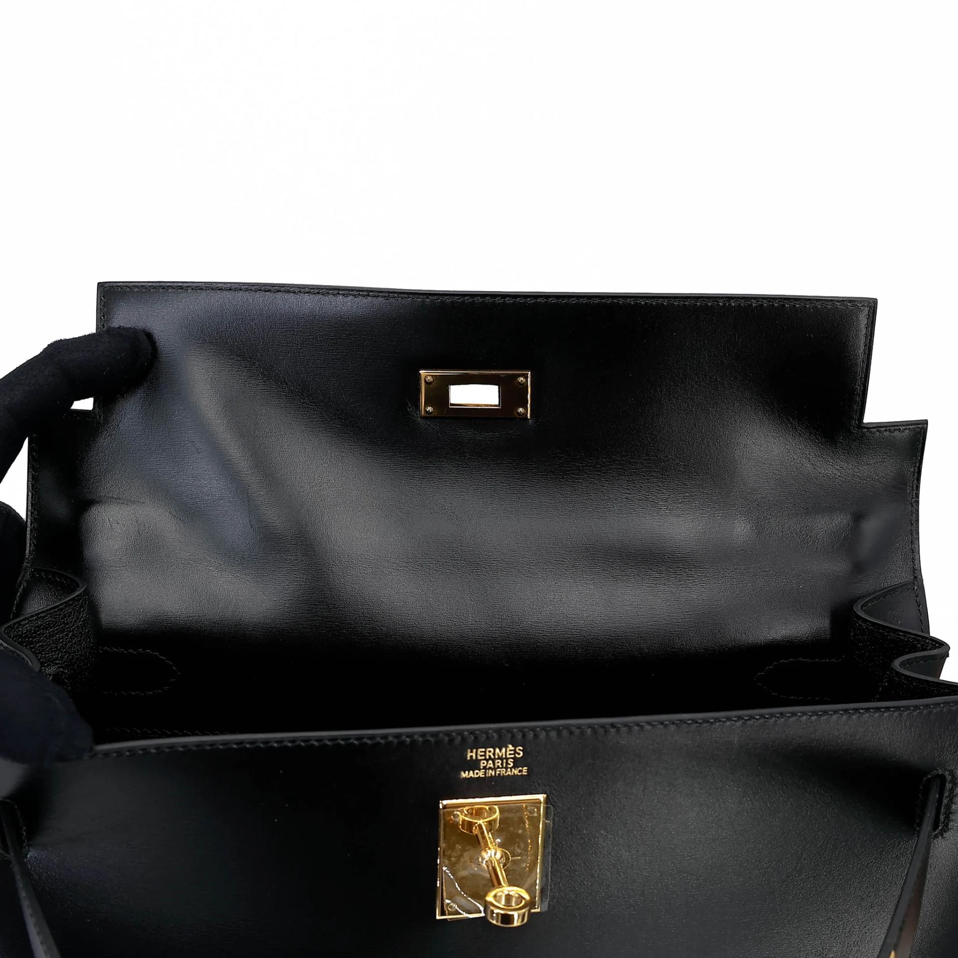 ランク A HERMÈS エルメス ケリー32 ブラック (89) ボックスカーフ ゴールド金具 □A刻印 (1997) - 27