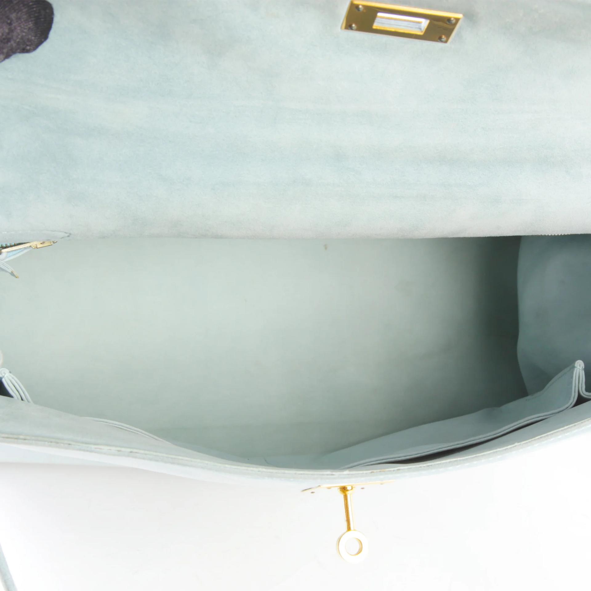 Good ( Rank AB) HERMÈS Kelly 35 Sellier Blue Doblis Suede Gold hardware Circle Y (1995) - 11