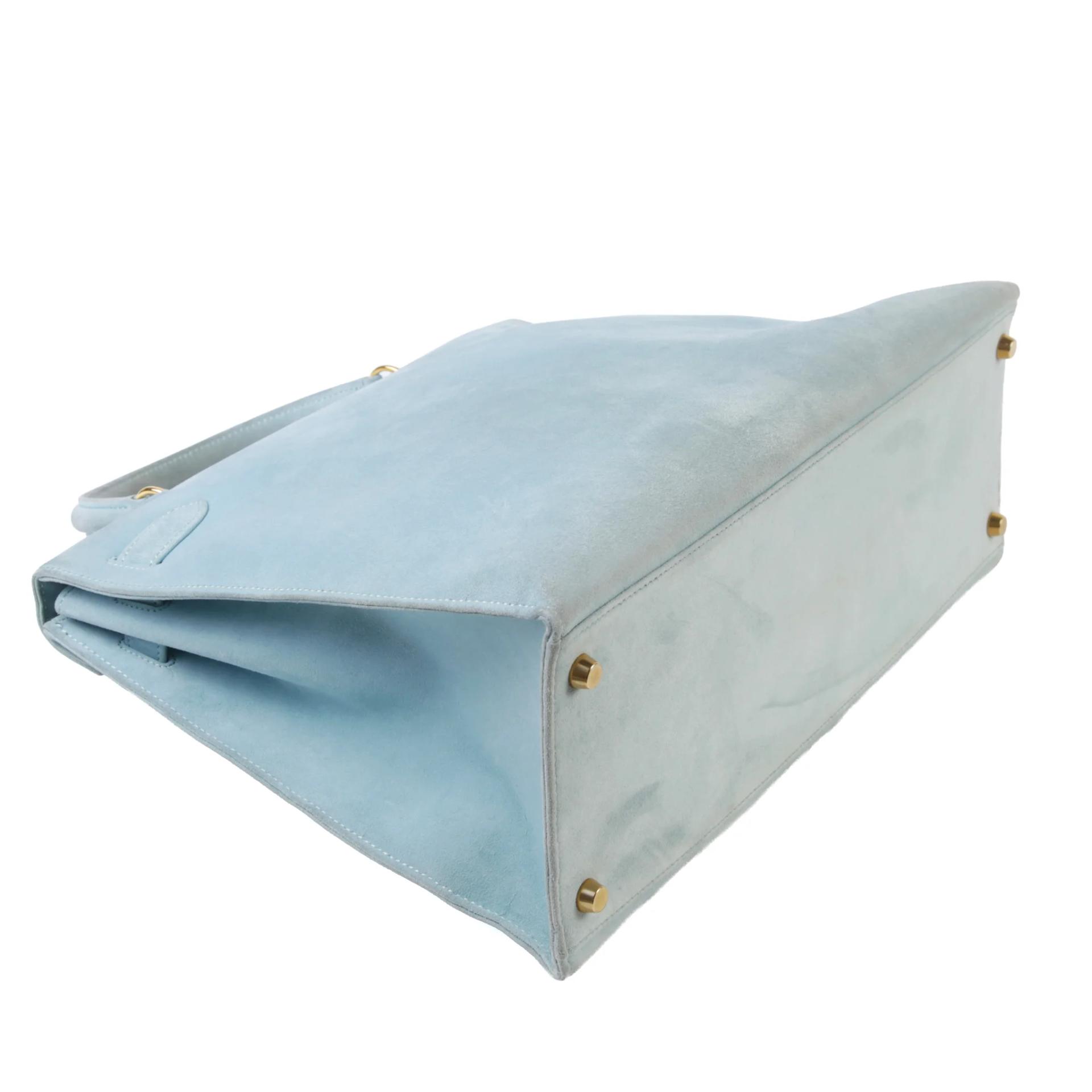 Good ( Rank AB) HERMÈS Kelly 35 Sellier Blue Doblis Suede Gold hardware Circle Y (1995) - 6