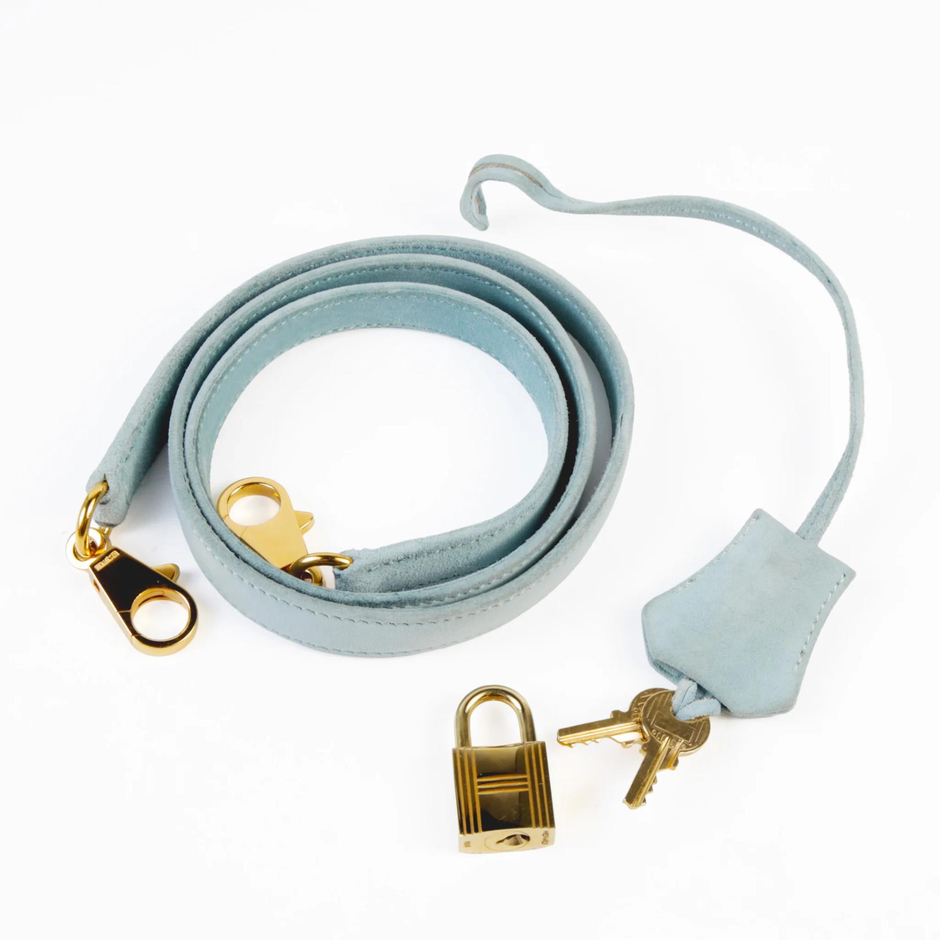 Good ( Rank AB) HERMÈS Kelly 35 Sellier Blue Doblis Suede Gold hardware Circle Y (1995) - 14