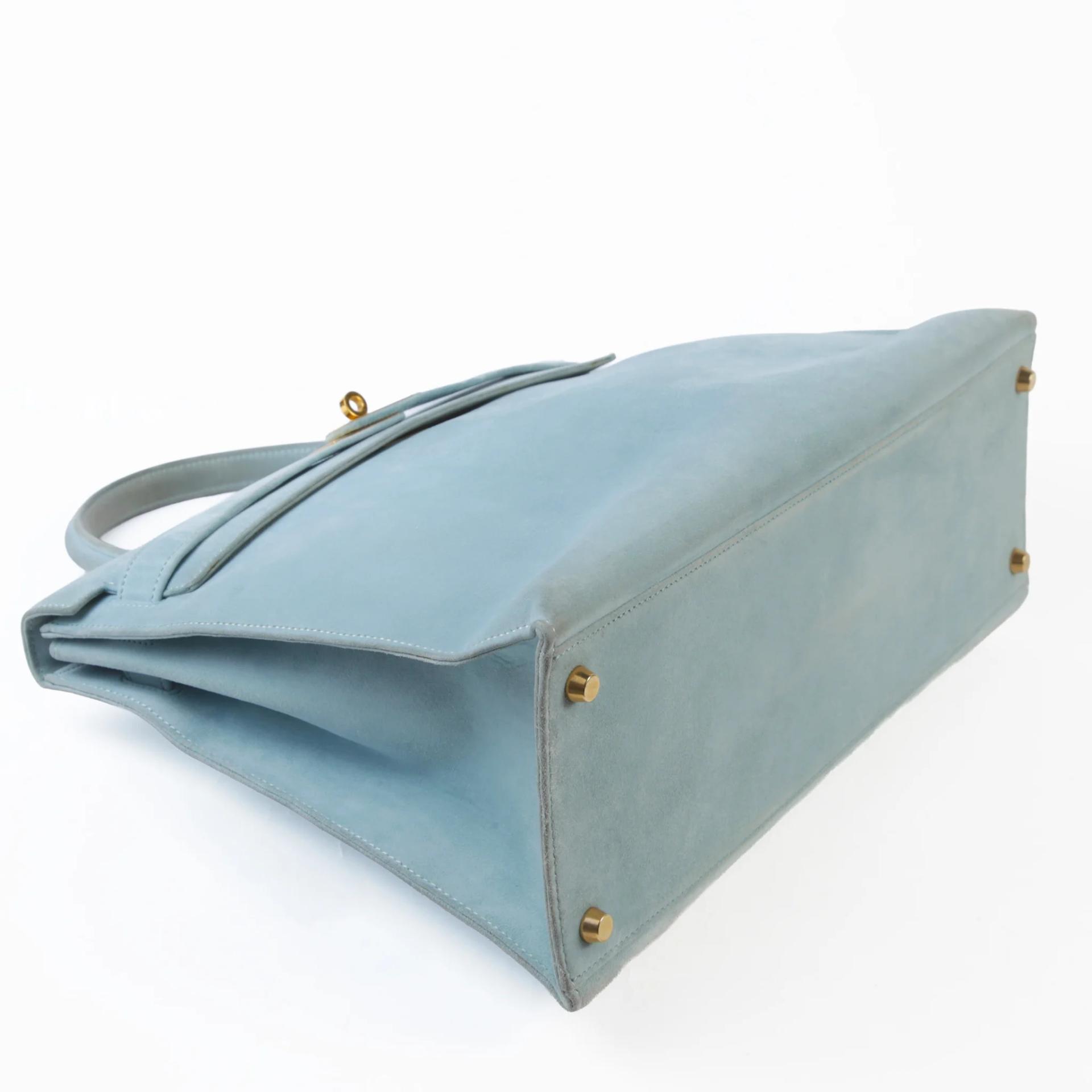 Good ( Rank AB) HERMÈS Kelly 35 Sellier Blue Doblis Suede Gold hardware Circle Y (1995) - 4