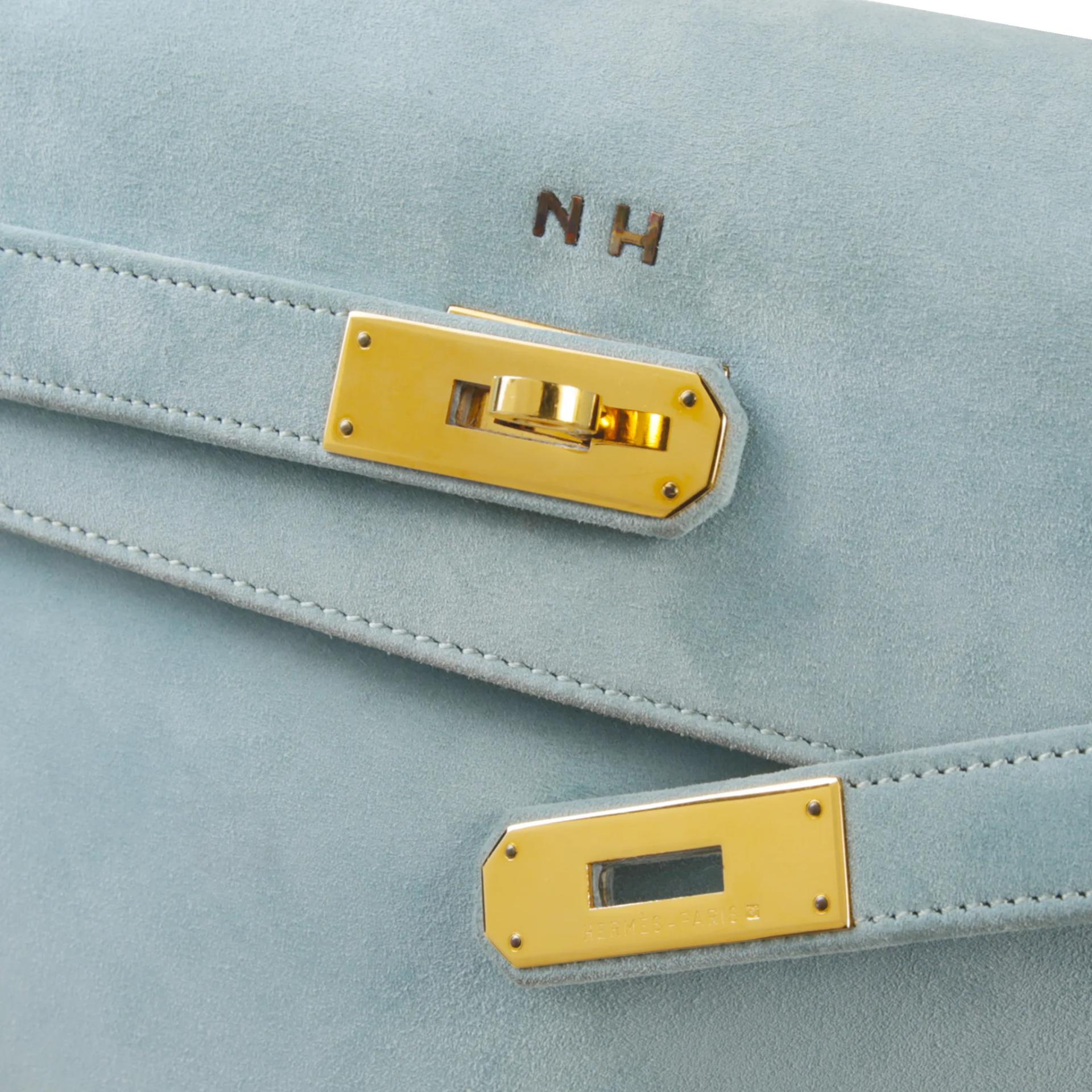 Good ( Rank AB) HERMÈS Kelly 35 Sellier Blue Doblis Suede Gold hardware Circle Y (1995) - 8