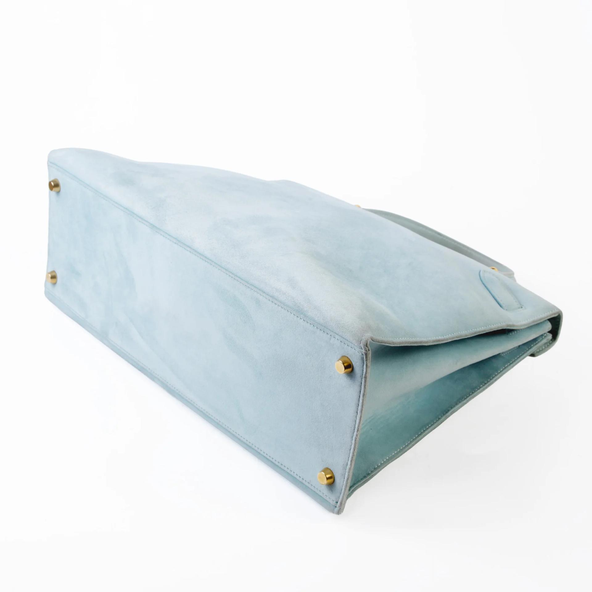 Good ( Rank AB) HERMÈS Kelly 35 Sellier Blue Doblis Suede Gold hardware Circle Y (1995) - 7