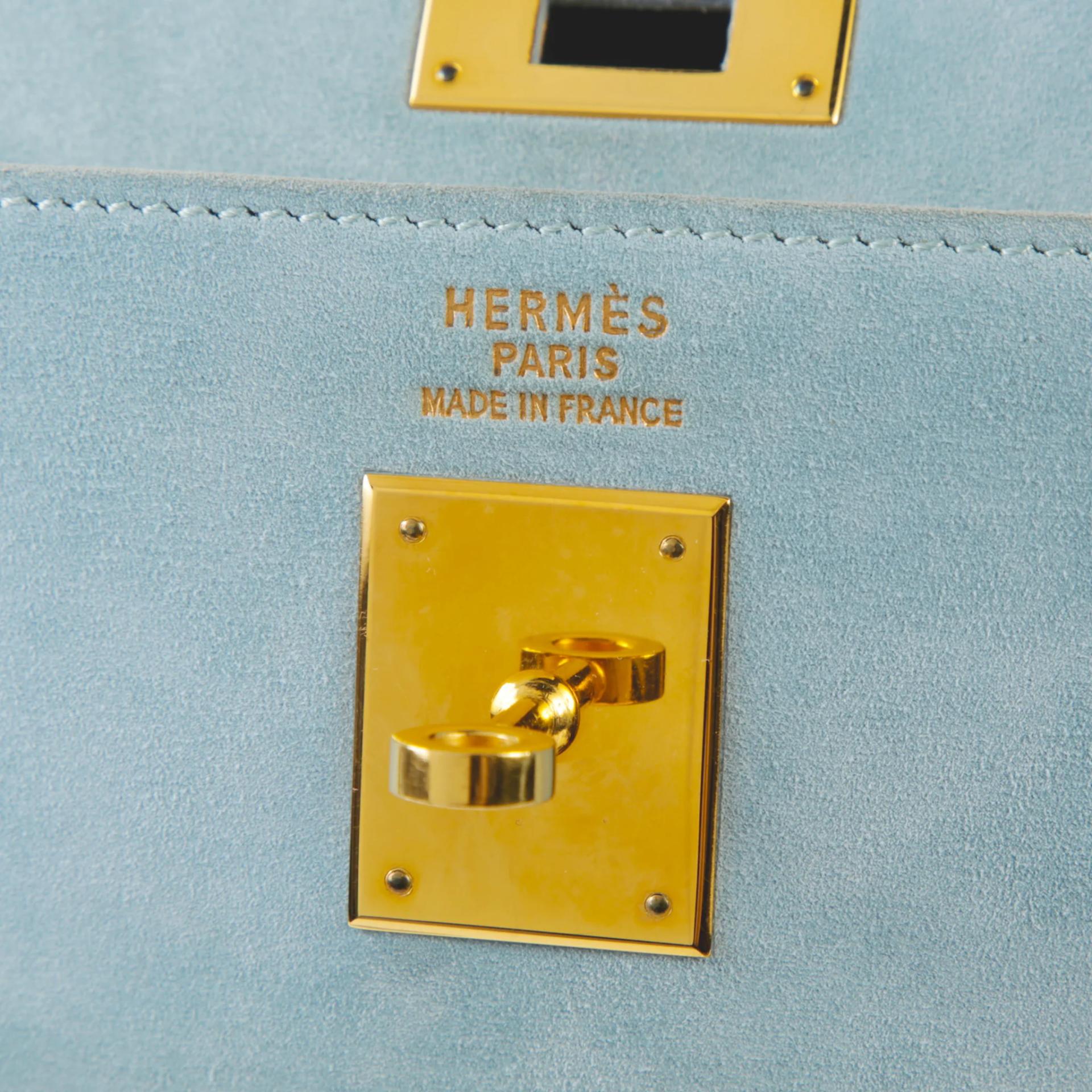 Good ( Rank AB) HERMÈS Kelly 35 Sellier Blue Doblis Suede Gold hardware Circle Y (1995) - 9