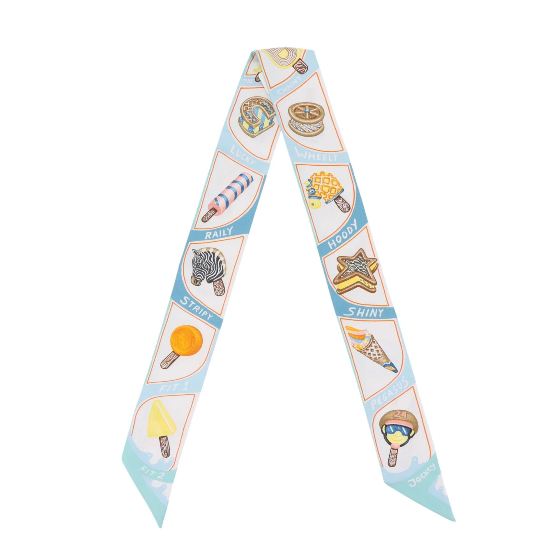 Brand New ( Rank N ) HERMÈS Twilly Funny Ice Cream Blue Silk - 2