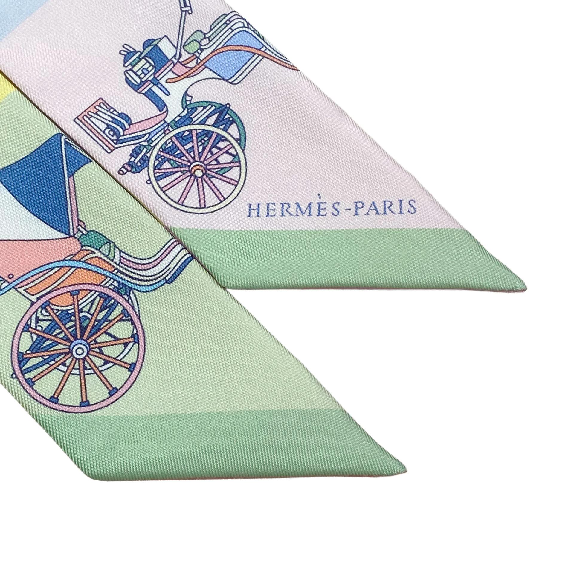 ランク N 新品 HERMÈS エルメス ツイリー 精巧な馬車 マルチカラー シルク - 3