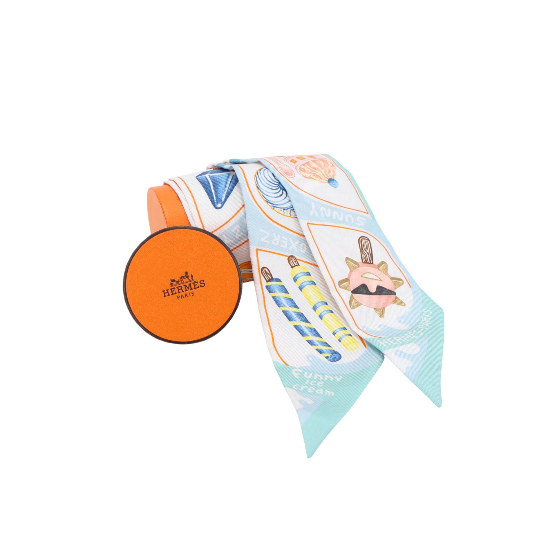 Brand New ( Rank N ) HERMÈS Twilly Funny Ice Cream Blue Silk - 4