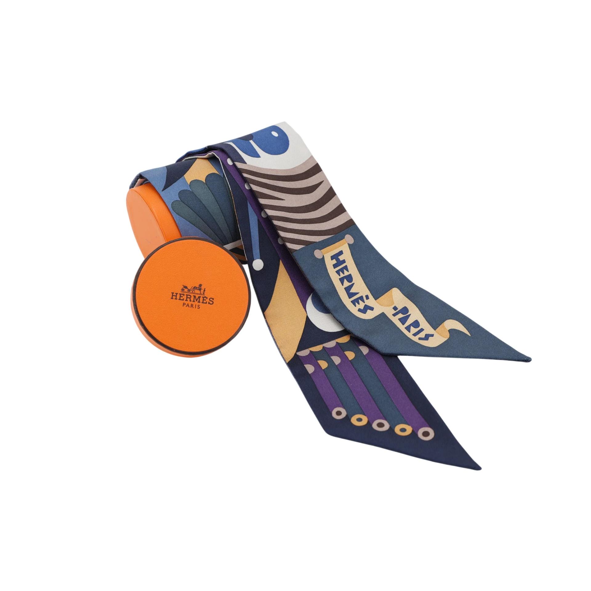 Brand New ( Rank N ) HERMÈS Twilly Parade En fanfare Blue Purple Silk - 4
