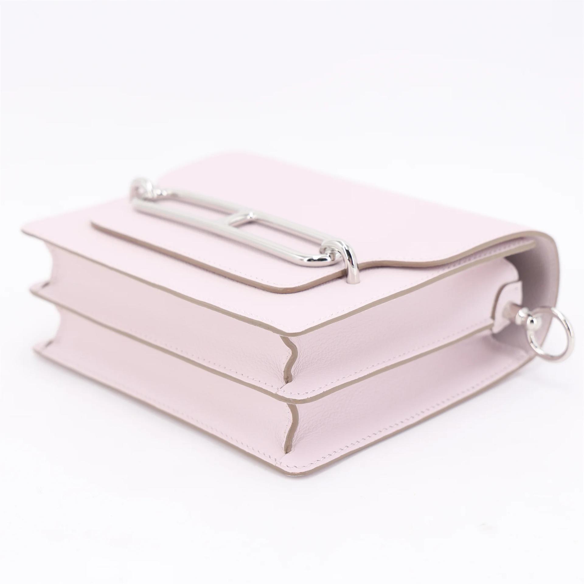 Excellent ( Rank SA ) HERMÈS Roulis Mini Mauve Pale (09) Evercolor Palladium hardware B (2023) - 4