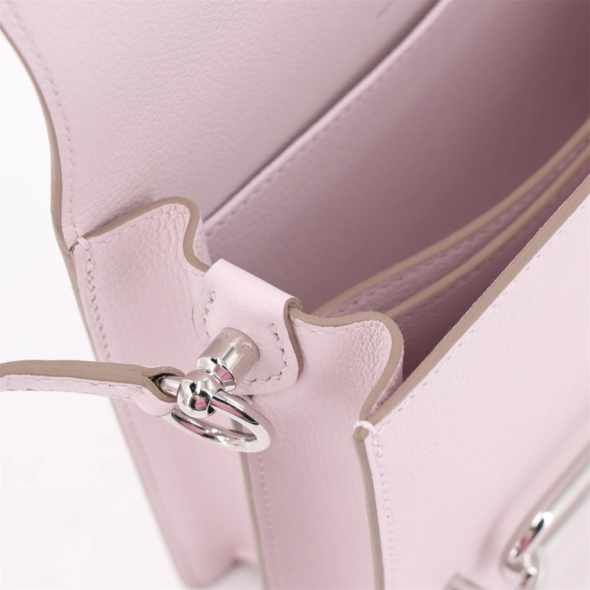 Excellent ( Rank SA ) HERMÈS Roulis Mini Mauve Pale (09) Evercolor Palladium hardware B (2023) - 13