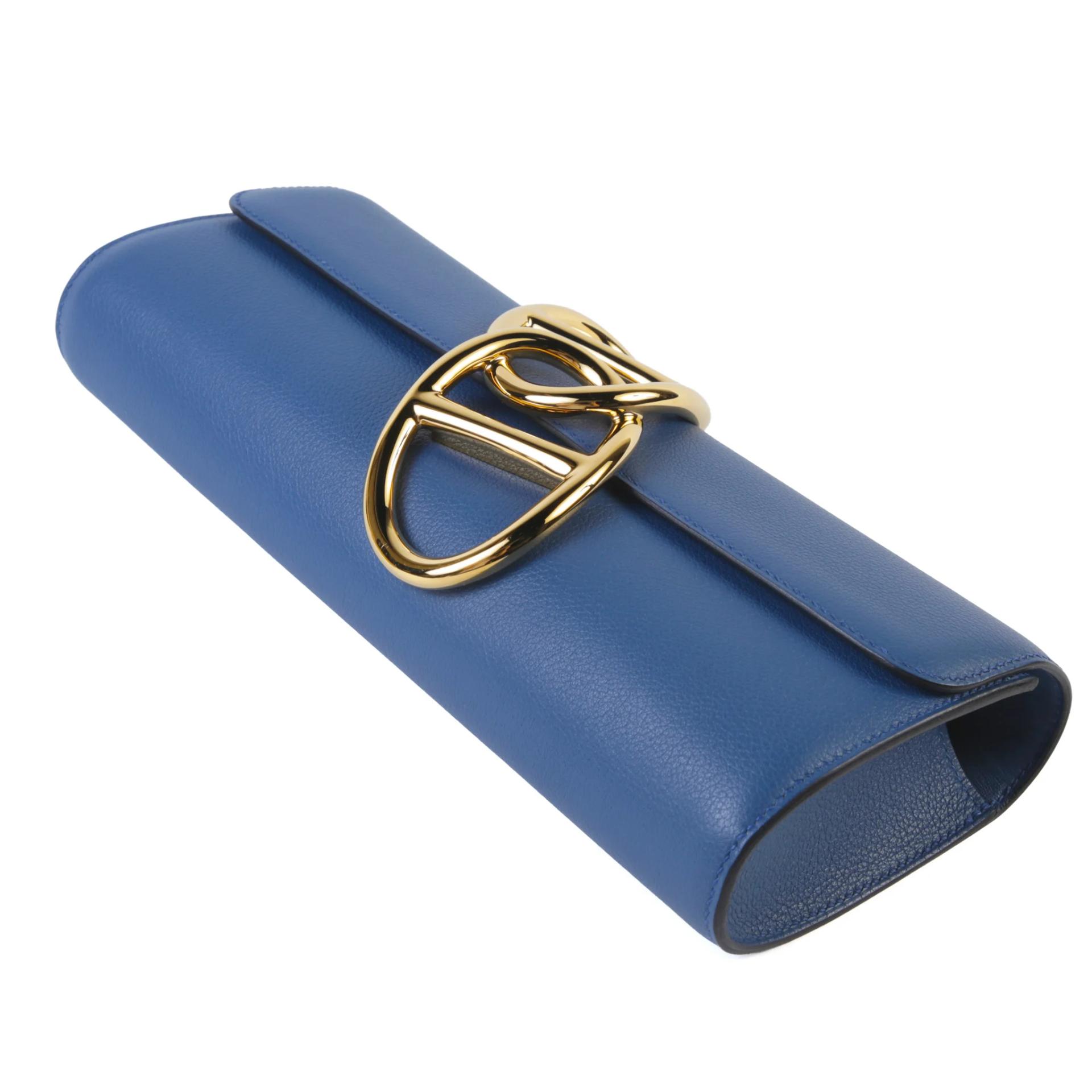 ランク A HERMÈS エルメス エジェ クラッチバッグ ブルー エバーカラー ゴールド金具 A刻印 (2017) - 4