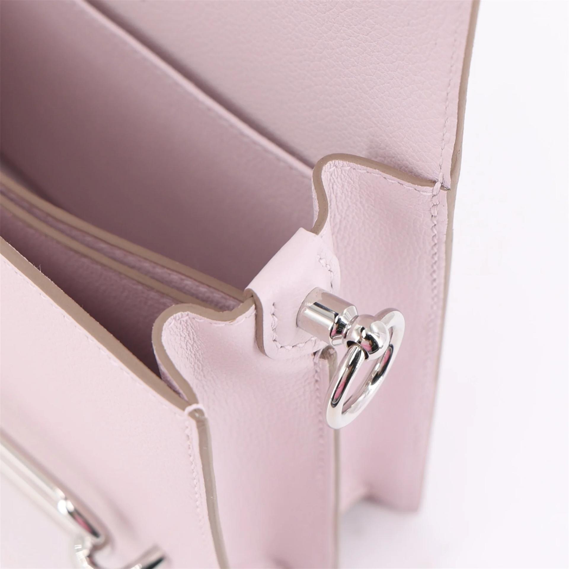 Excellent ( Rank SA ) HERMÈS Roulis Mini Mauve Pale (09) Evercolor Palladium hardware B (2023) - 14