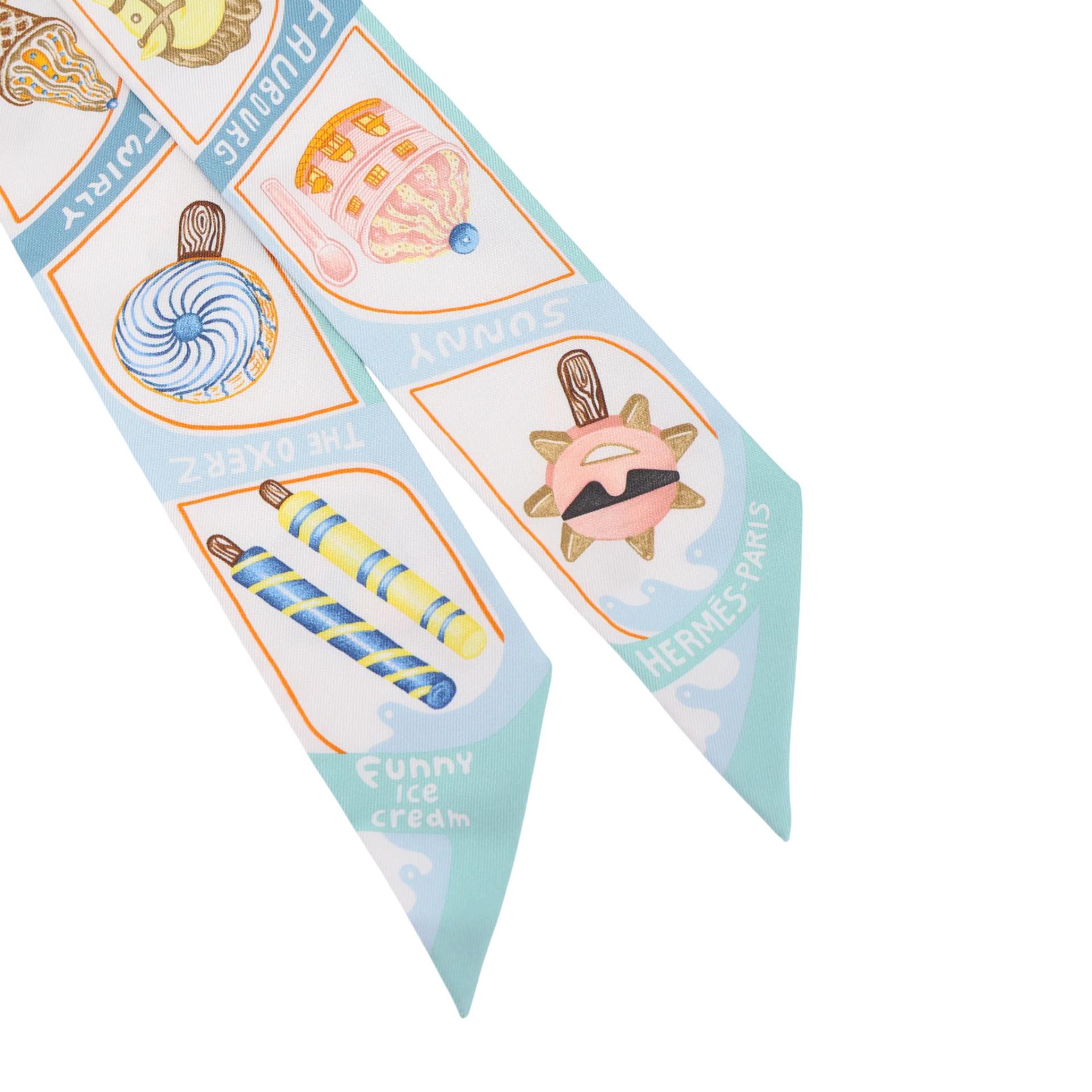 Brand New ( Rank N ) HERMÈS Twilly Funny Ice Cream Blue Silk - 3