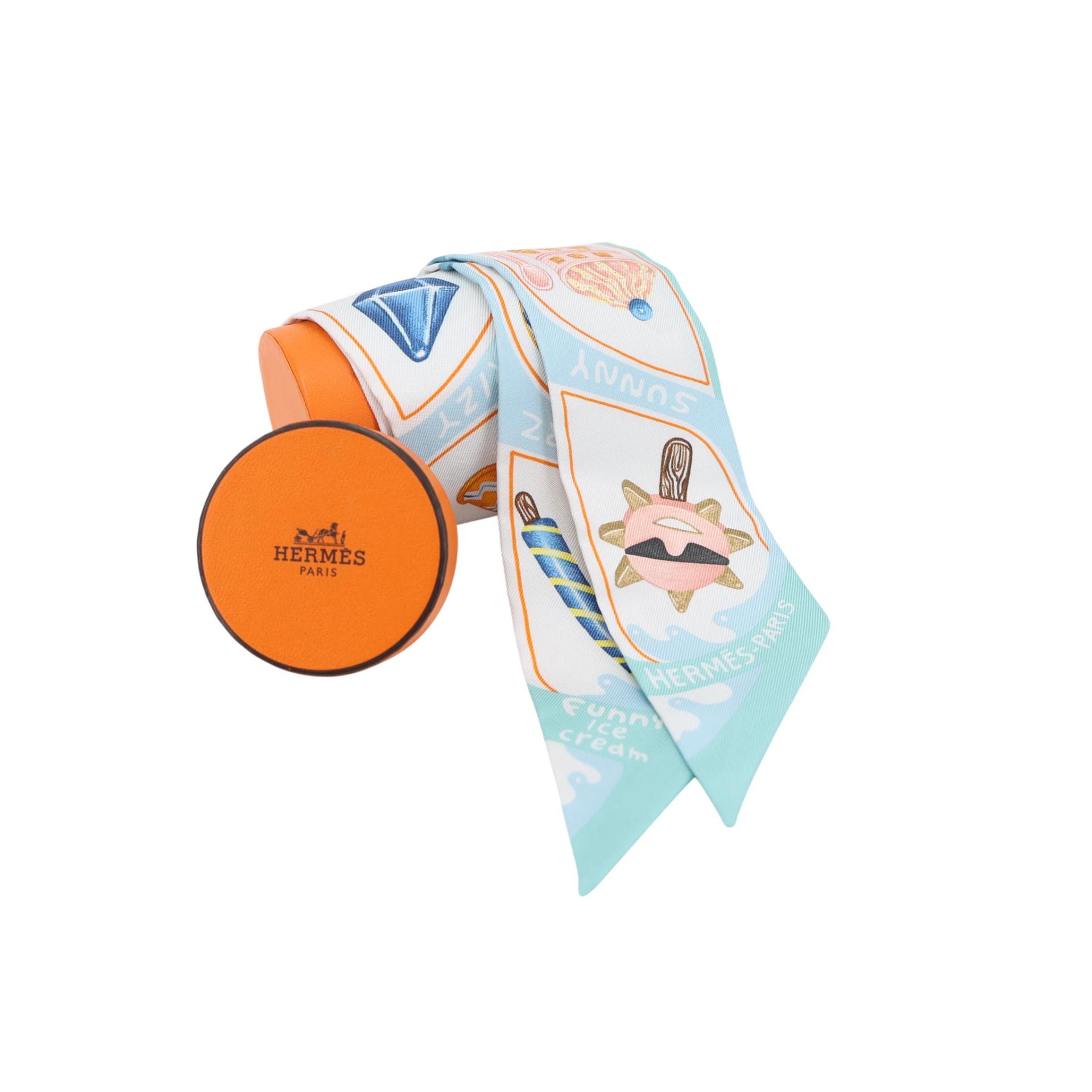 Brand New ( Rank N ) HERMÈS Twilly Funny Ice Cream Blue Silk - 4