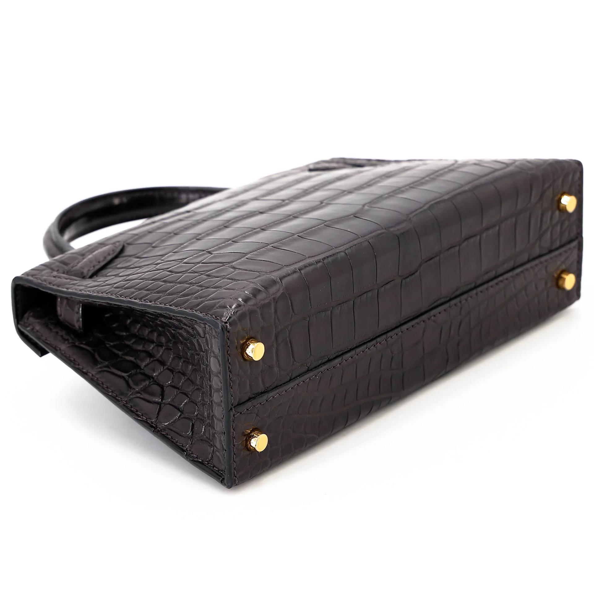 Very Good ( Rank A) HERMÈS Mini Kelly II Prunoir (3W) Matte Alligator Gold hardware Z (2021) - 7