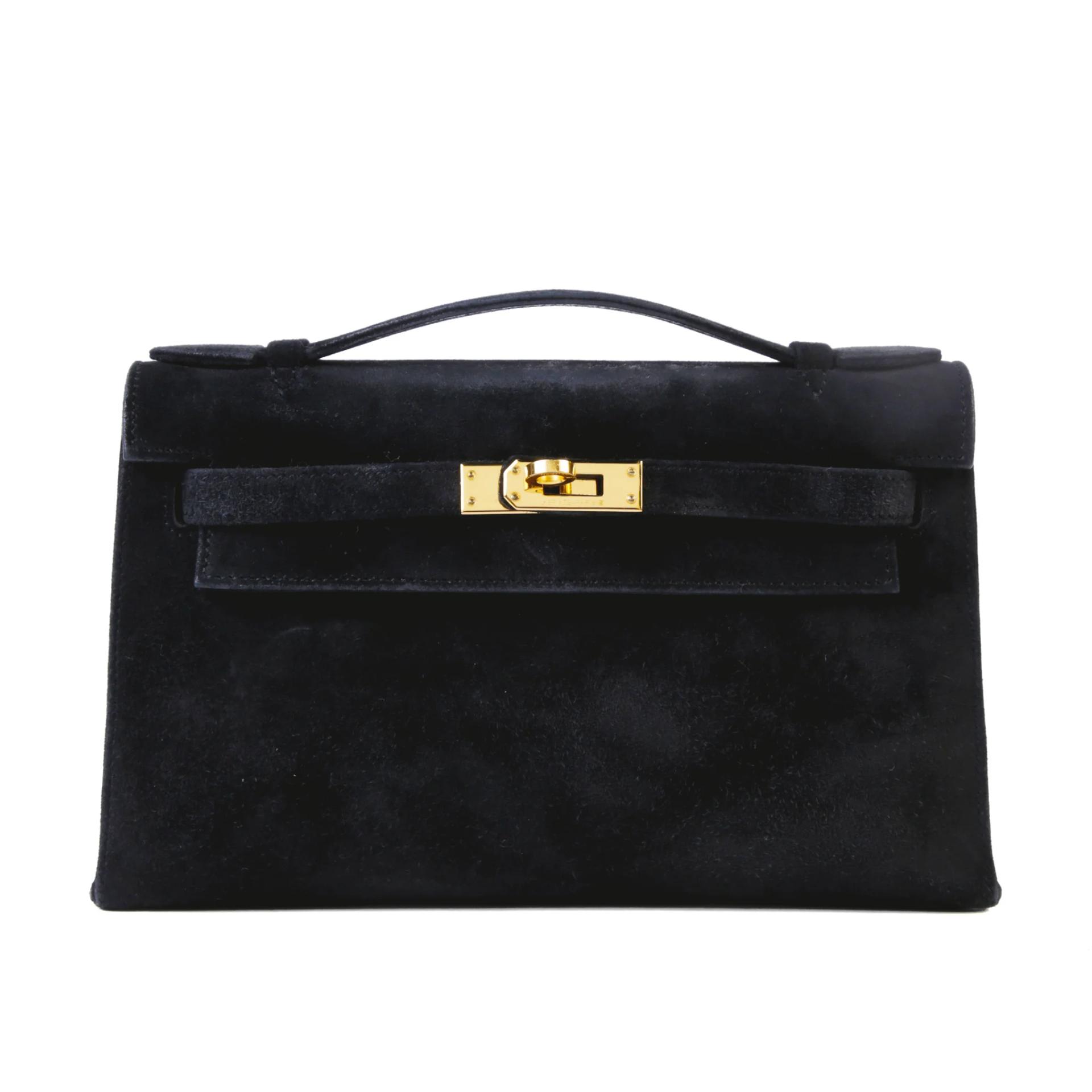 ランク AB HERMÈS エルメス ポシェットケリー ブラック (89) ドブリス スエード ゴールド金具 □H刻印 (2004) - 1