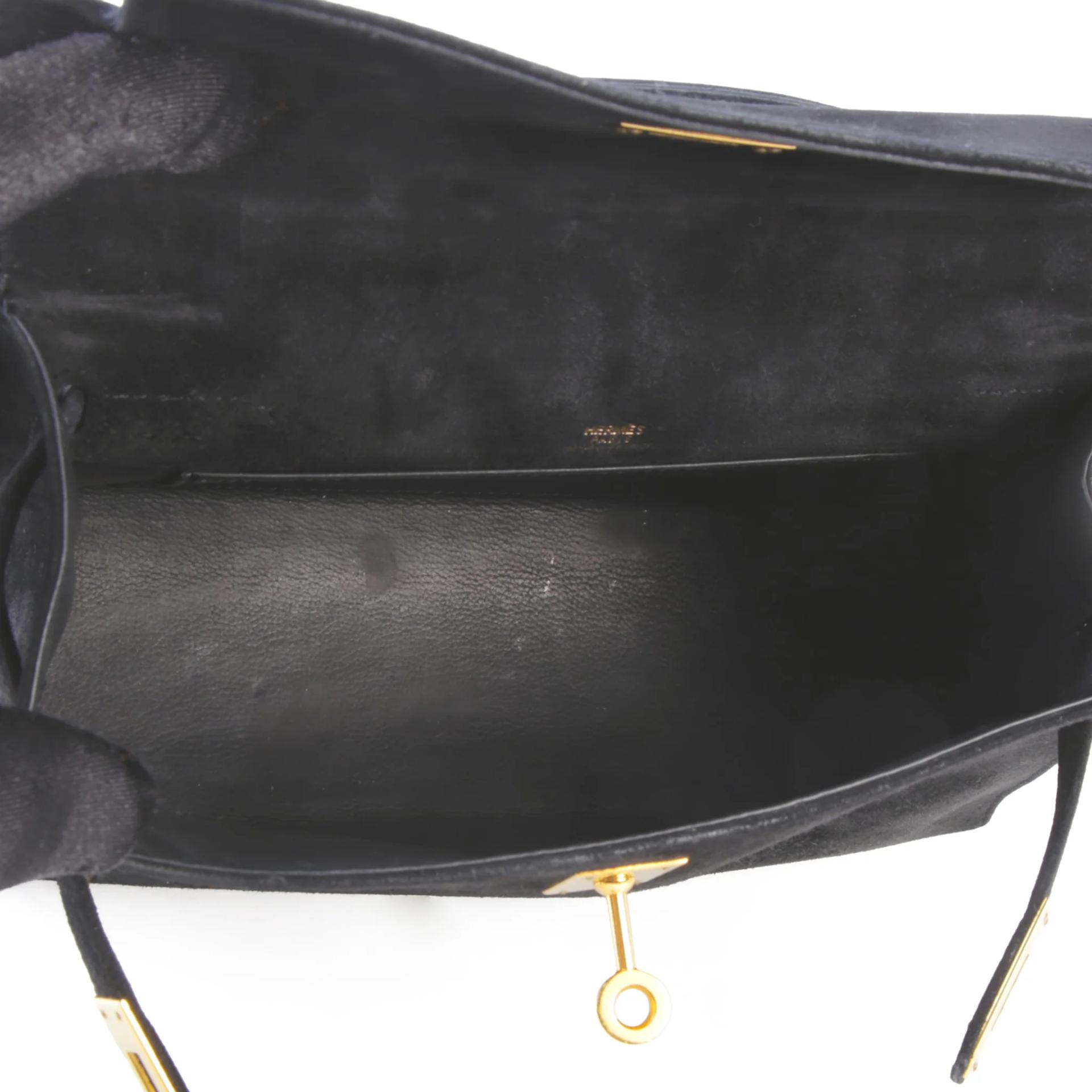 ランク AB HERMÈS エルメス ポシェットケリー ブラック (89) ドブリス スエード ゴールド金具 □H刻印 (2004) - 12