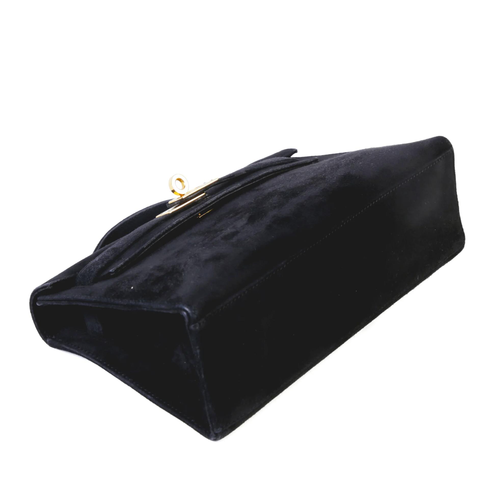 ランク AB HERMÈS エルメス ポシェットケリー ブラック (89) ドブリス スエード ゴールド金具 □H刻印 (2004) - 4