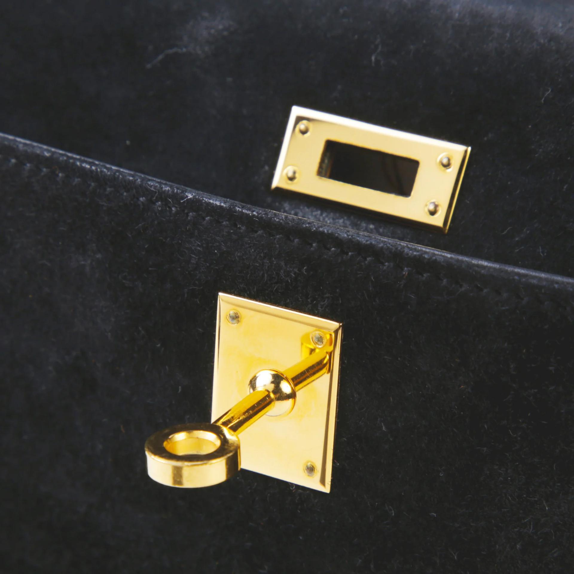 ランク AB HERMÈS エルメス ポシェットケリー ブラック (89) ドブリス スエード ゴールド金具 □H刻印 (2004) - 9