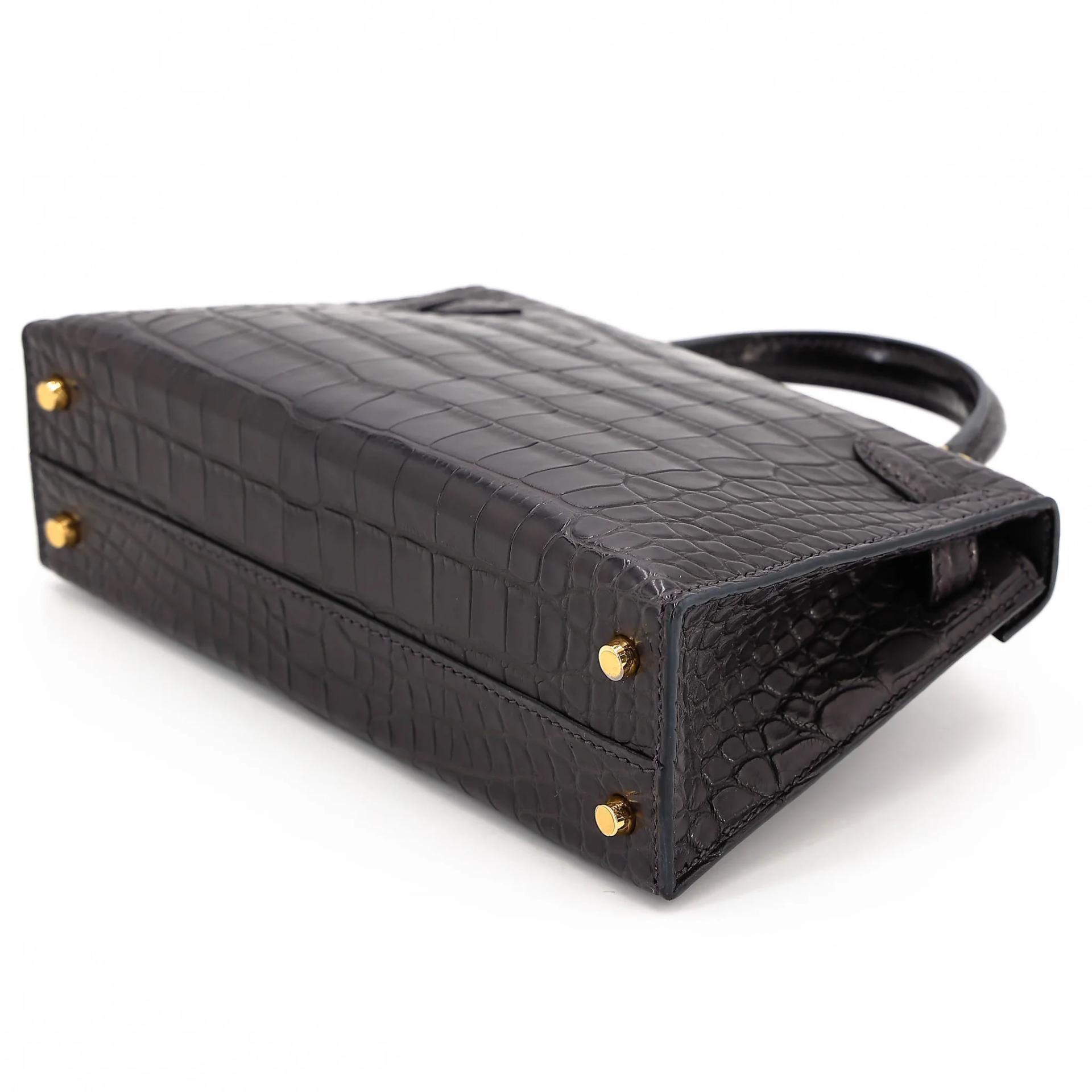 Very Good ( Rank A) HERMÈS Mini Kelly II Prunoir (3W) Matte Alligator Gold hardware Z (2021) - 6