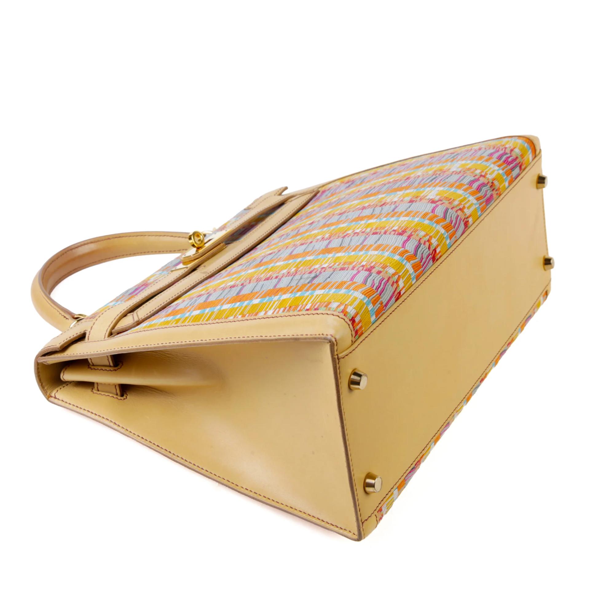 ランク AB HERMÈS エルメス 限定品 ケリー32 セリエ マルチカラー ベージュ ヴィブラート ゴールド金具 □E刻印 (2001) - 4