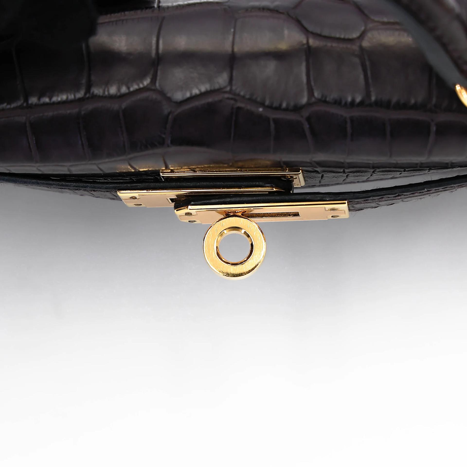 Very Good ( Rank A) HERMÈS Mini Kelly II Prunoir (3W) Matte Alligator Gold hardware Z (2021) - 10