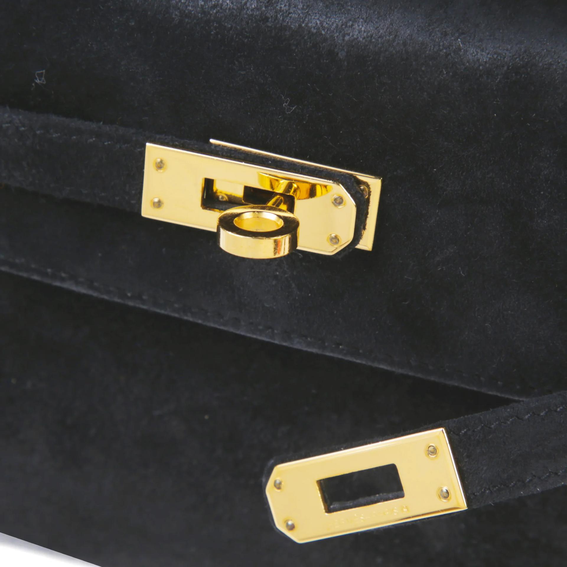 ランク AB HERMÈS エルメス ポシェットケリー ブラック (89) ドブリス スエード ゴールド金具 □H刻印 (2004) - 8