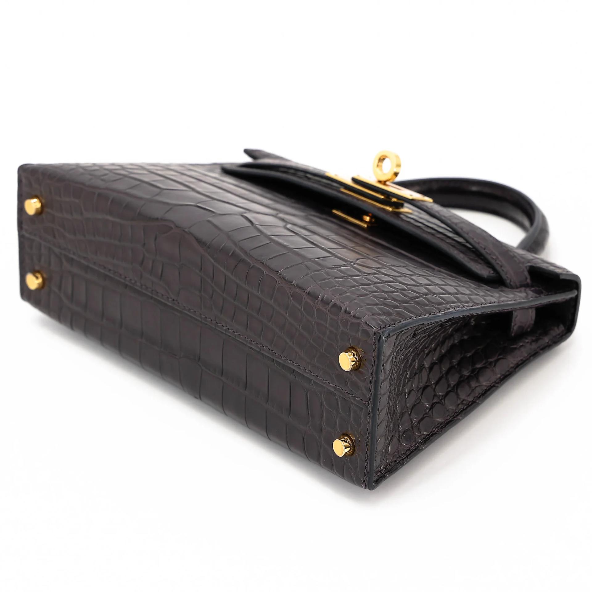 Very Good ( Rank A) HERMÈS Mini Kelly II Prunoir (3W) Matte Alligator Gold hardware Z (2021) - 4