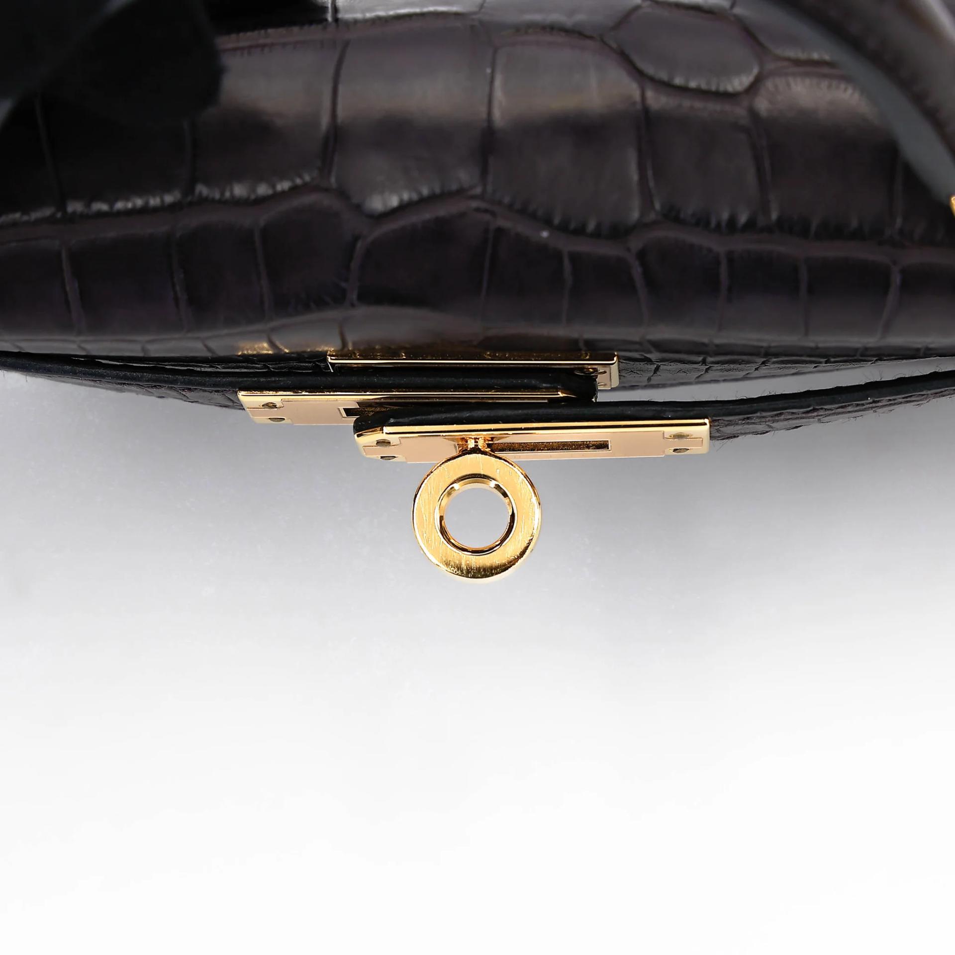 Very Good ( Rank A) HERMÈS Mini Kelly II Prunoir (3W) Matte Alligator Gold hardware Z (2021) - 9