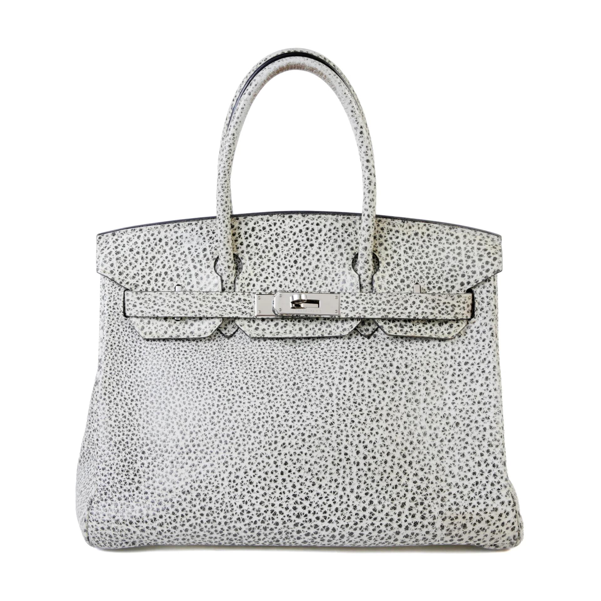 ランク AB HERMÈS エルメス 限定品 バーキン30 ブラック ホワイト ダルメシアン ブッフル シルバー金具 □F刻印 (2002) - 1