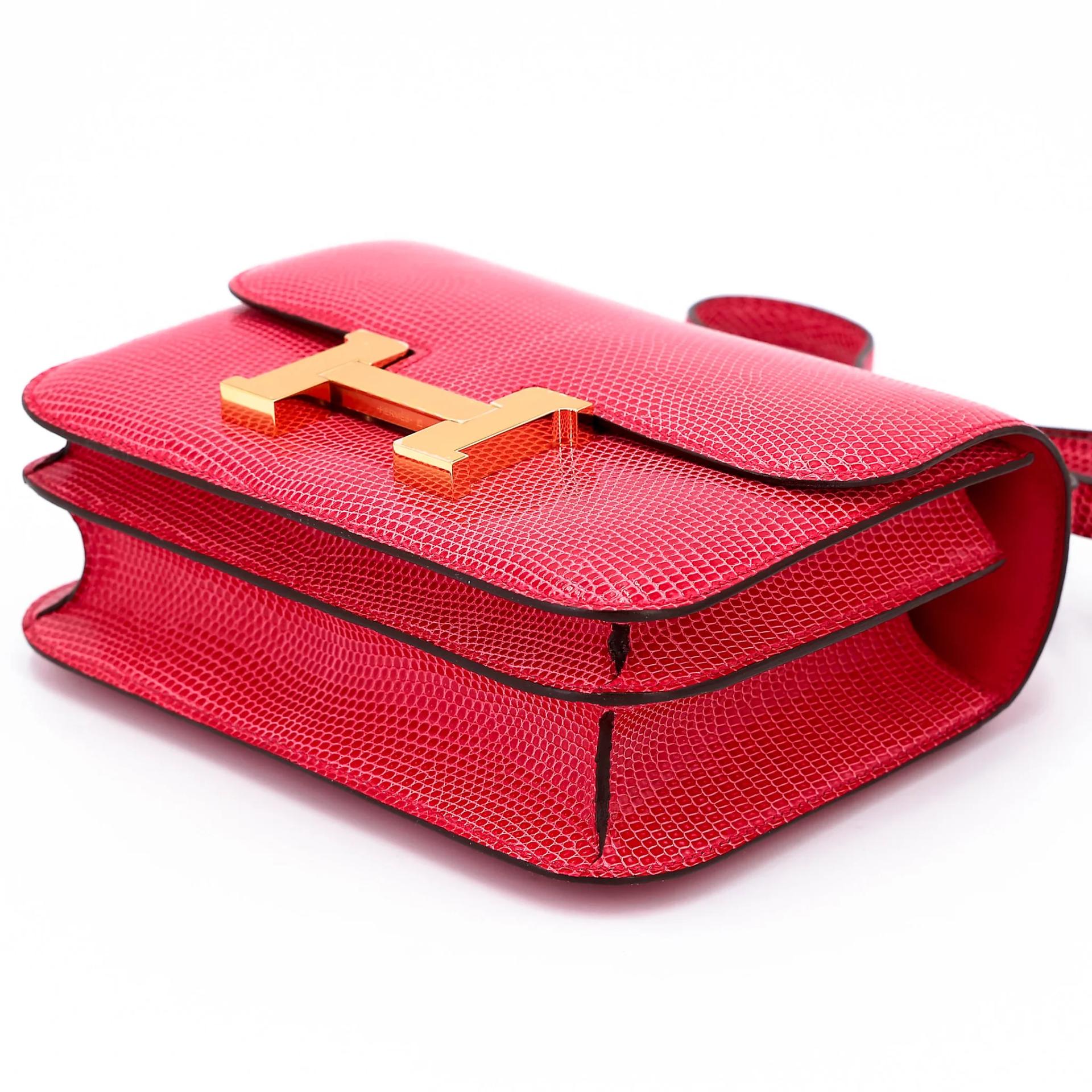 Unused ( Rank NS ) HERMÈS Constance Mini Rose Extreme (I6) Shiny Lizard Gold hardware Y (2020) - 21