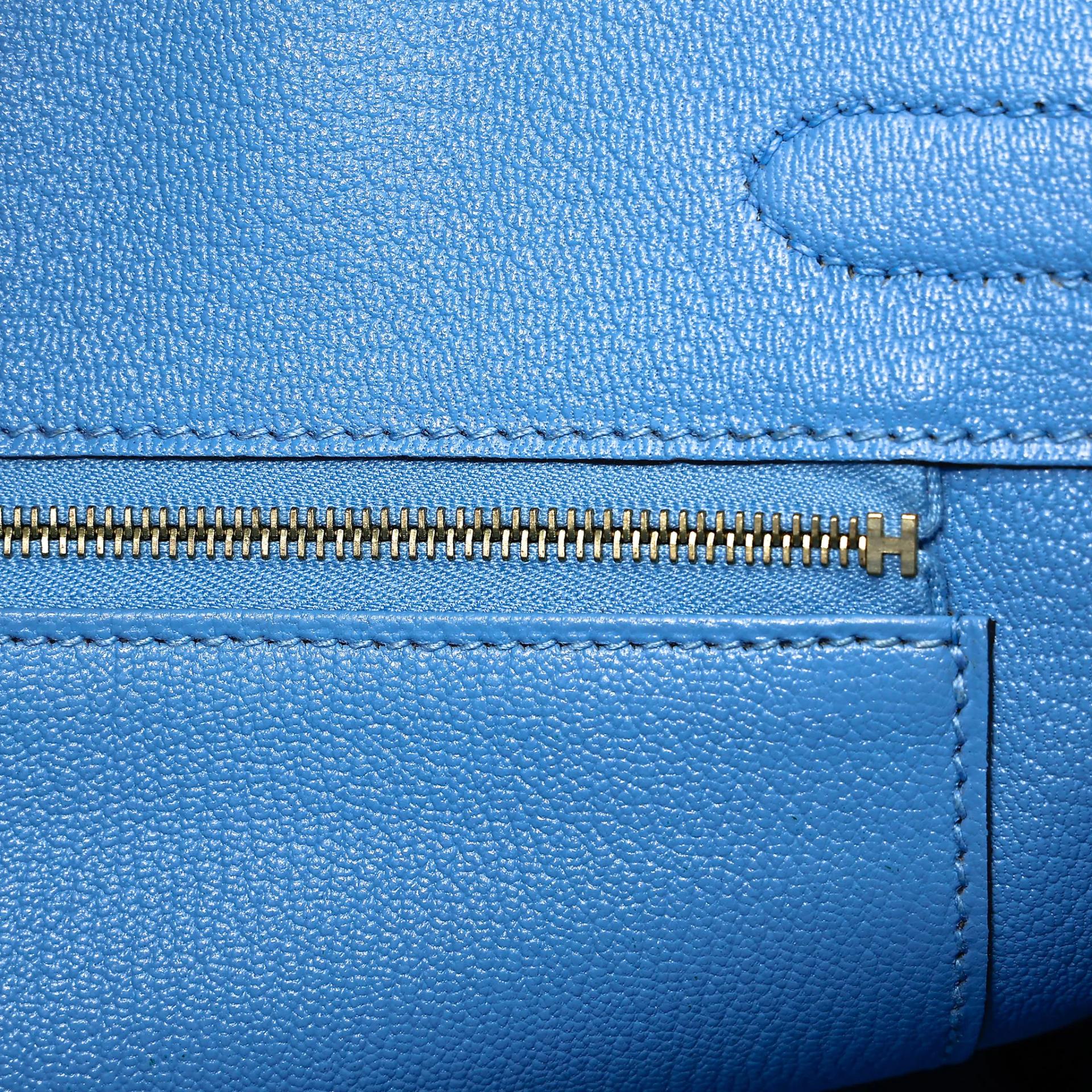 Very Good ( Rank A) HERMÈS Birkin 30 Bleu Paradis (2T) Clemence Gold hardware Square R (2014) - 19