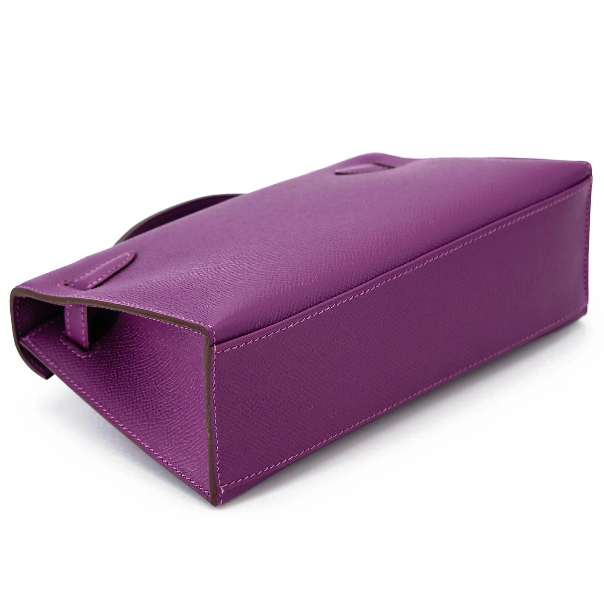 Excellent ( Rank SA ) HERMÈS Kelly Pochette Anemone (P9) Epsom Palladium hardware T (2015) - 7
