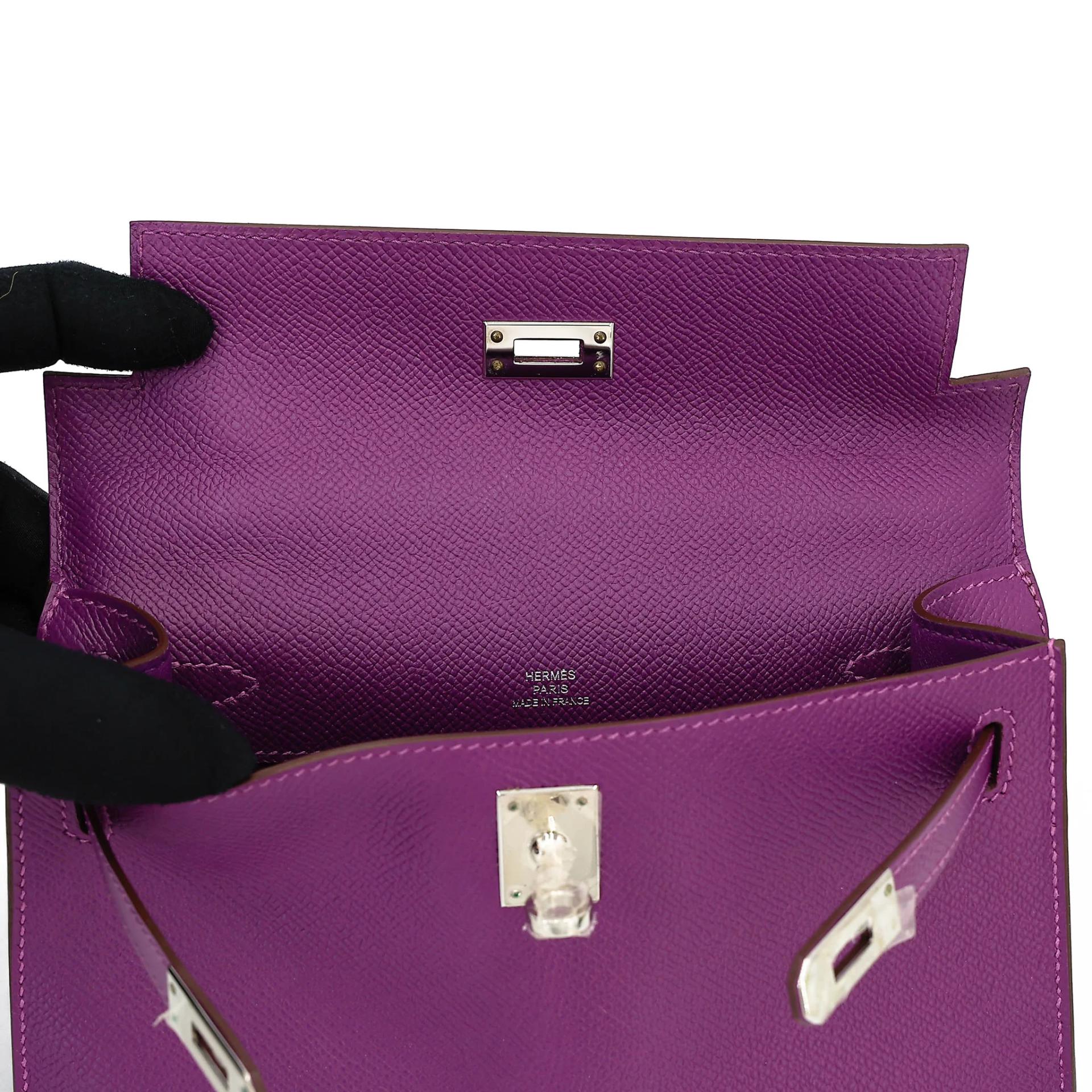 Excellent ( Rank SA ) HERMÈS Kelly Pochette Anemone (P9) Epsom Palladium hardware T (2015) - 14