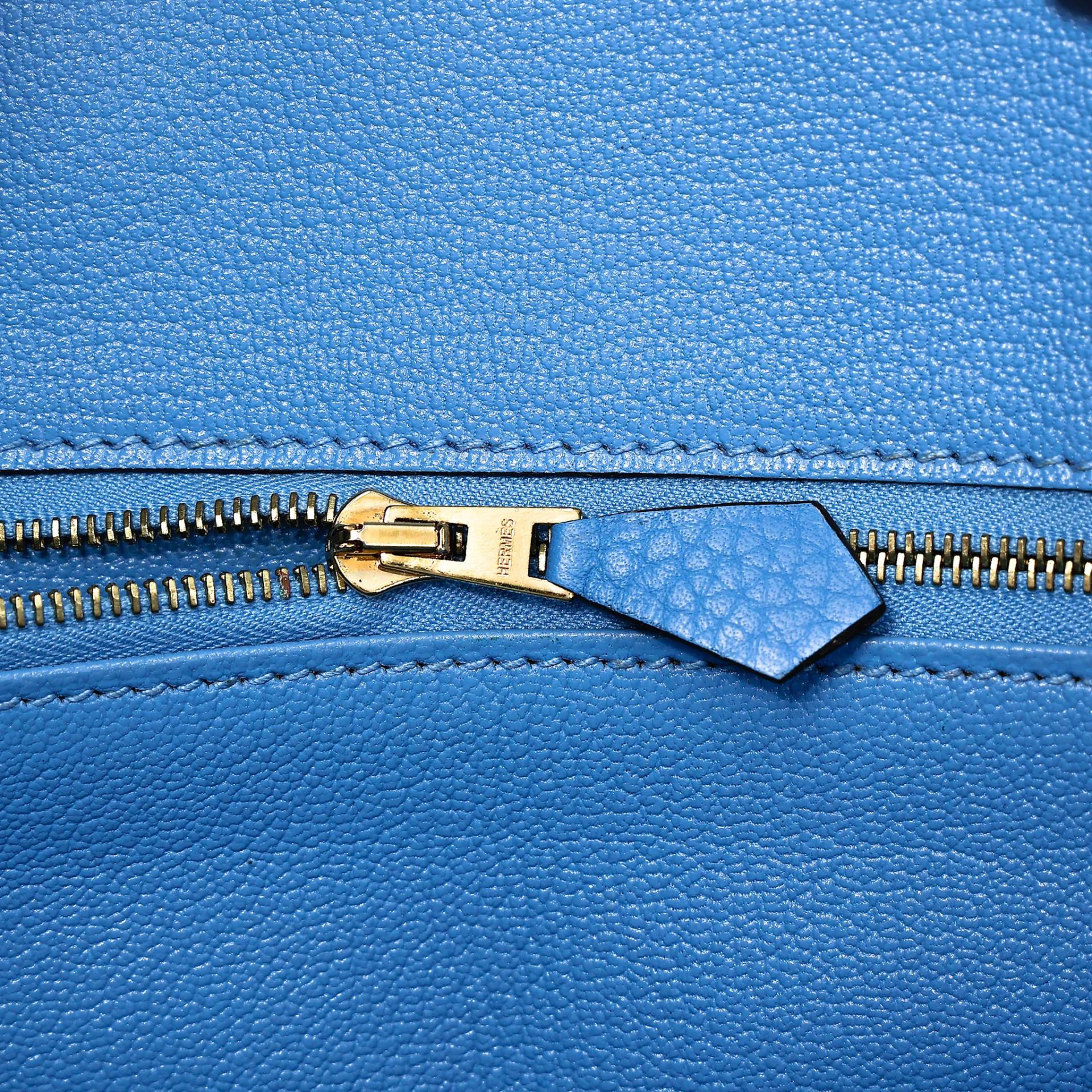 Very Good ( Rank A) HERMÈS Birkin 30 Bleu Paradis (2T) Clemence Gold hardware Square R (2014) - 18