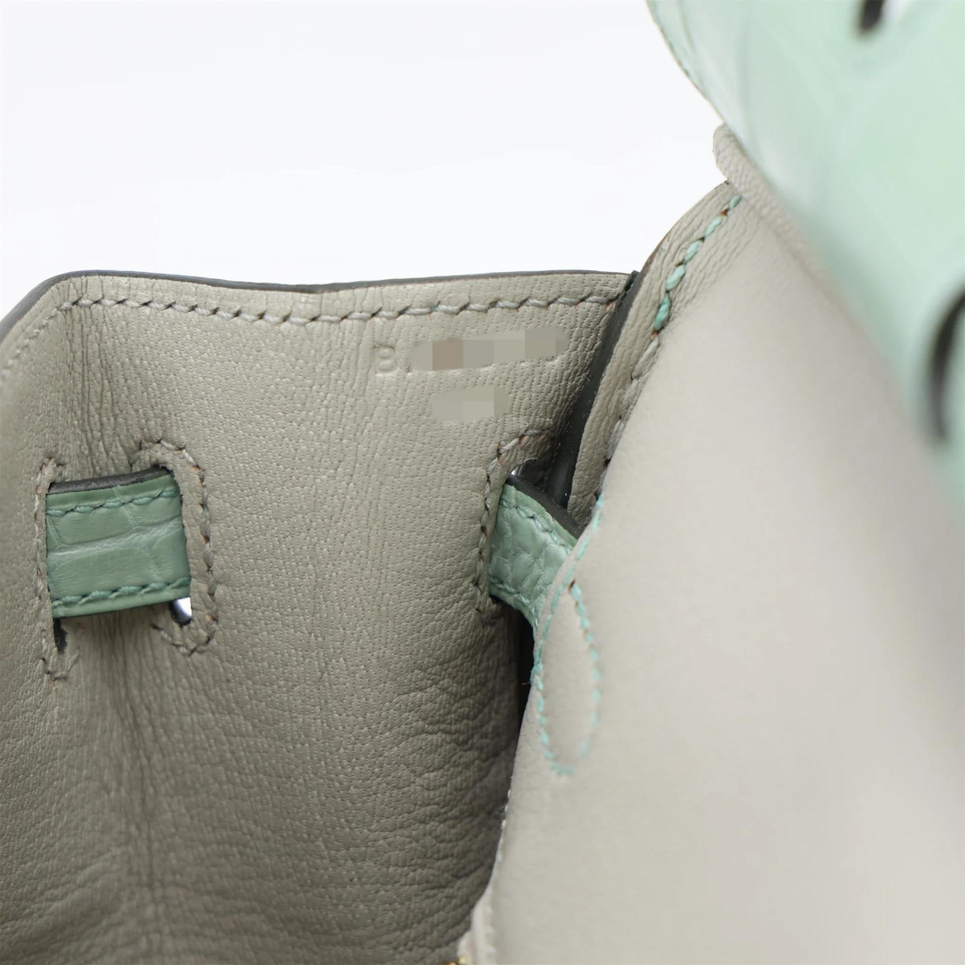 Excellent ( Rank SA ) HERMÈS Special Order Limited Edition Birkin 25 HSS Vert d’Eau (6U) Gris Perle (80) Matte Alligator Gold hardware B (2023) - 16