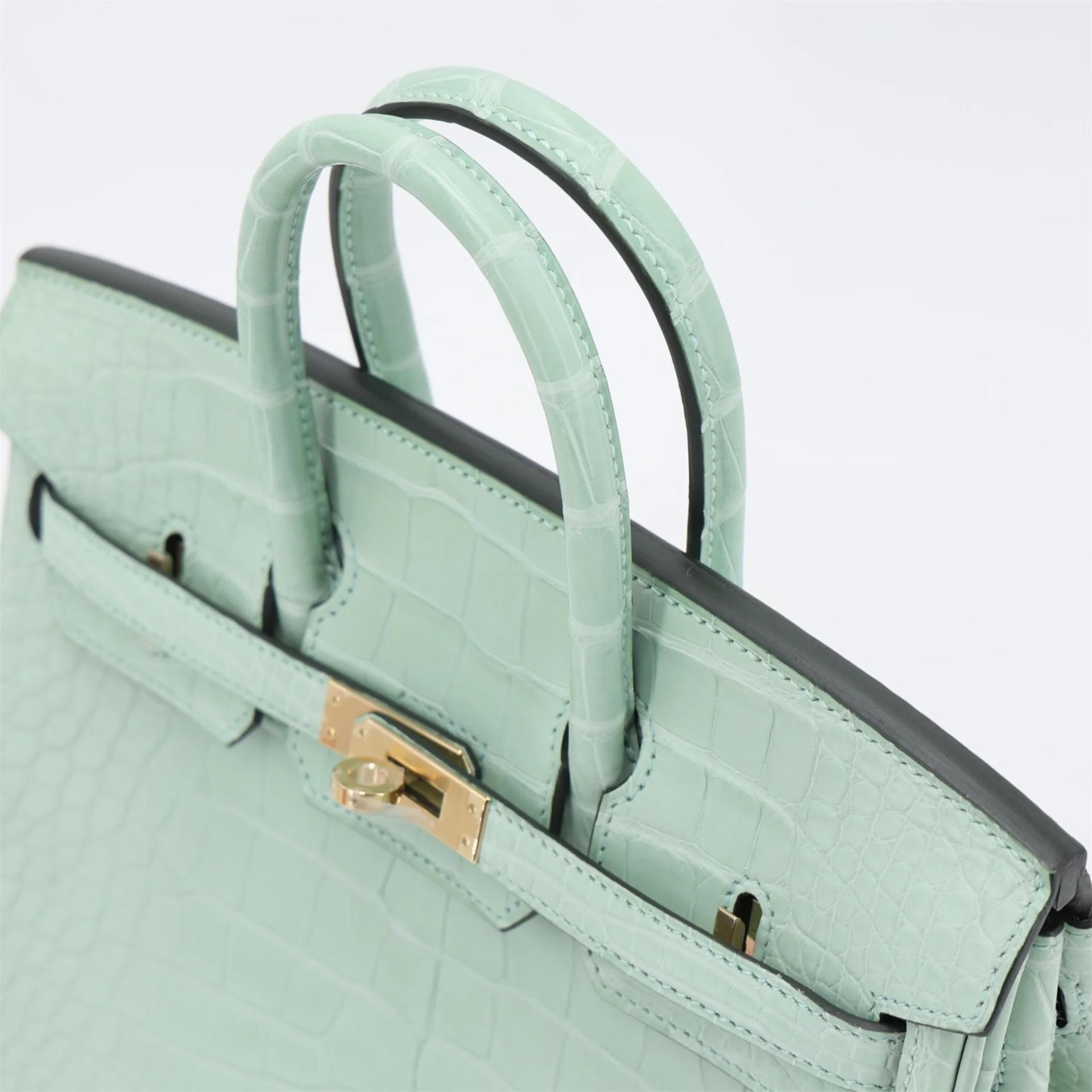 Excellent ( Rank SA ) HERMÈS Special Order Limited Edition Birkin 25 HSS Vert d’Eau (6U) Gris Perle (80) Matte Alligator Gold hardware B (2023) - 3