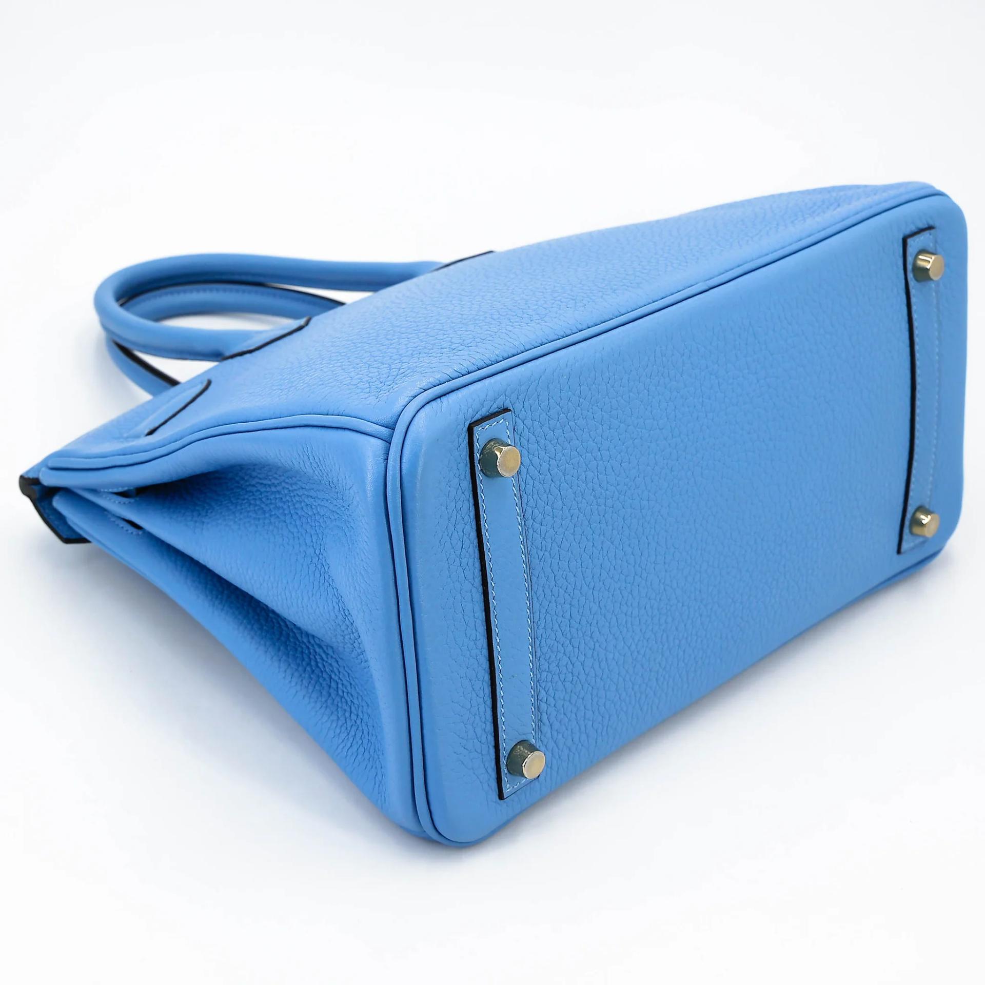 Very Good ( Rank A) HERMÈS Birkin 30 Bleu Paradis (2T) Clemence Gold hardware Square R (2014) - 7