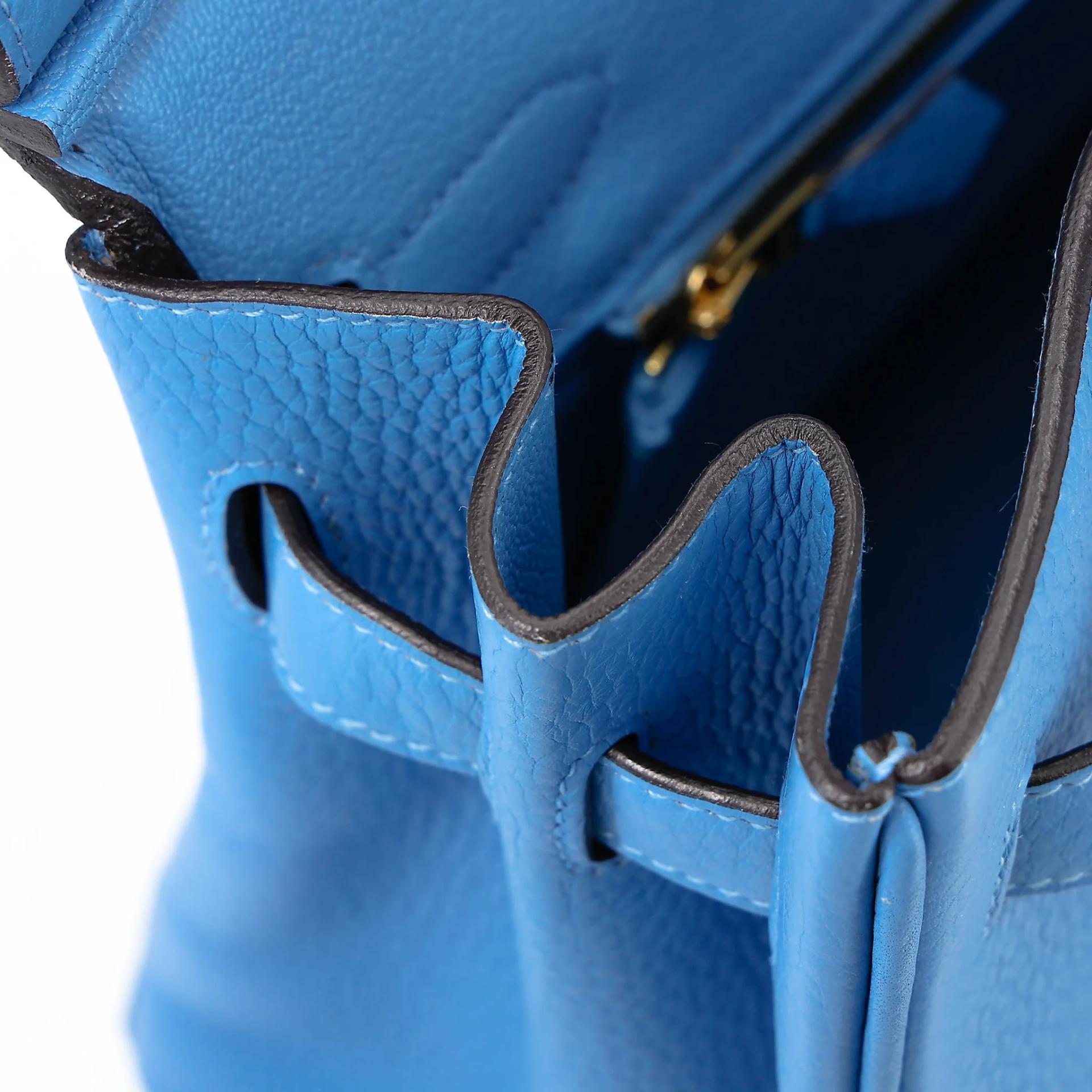 Very Good ( Rank A) HERMÈS Birkin 30 Bleu Paradis (2T) Clemence Gold hardware Square R (2014) - 22