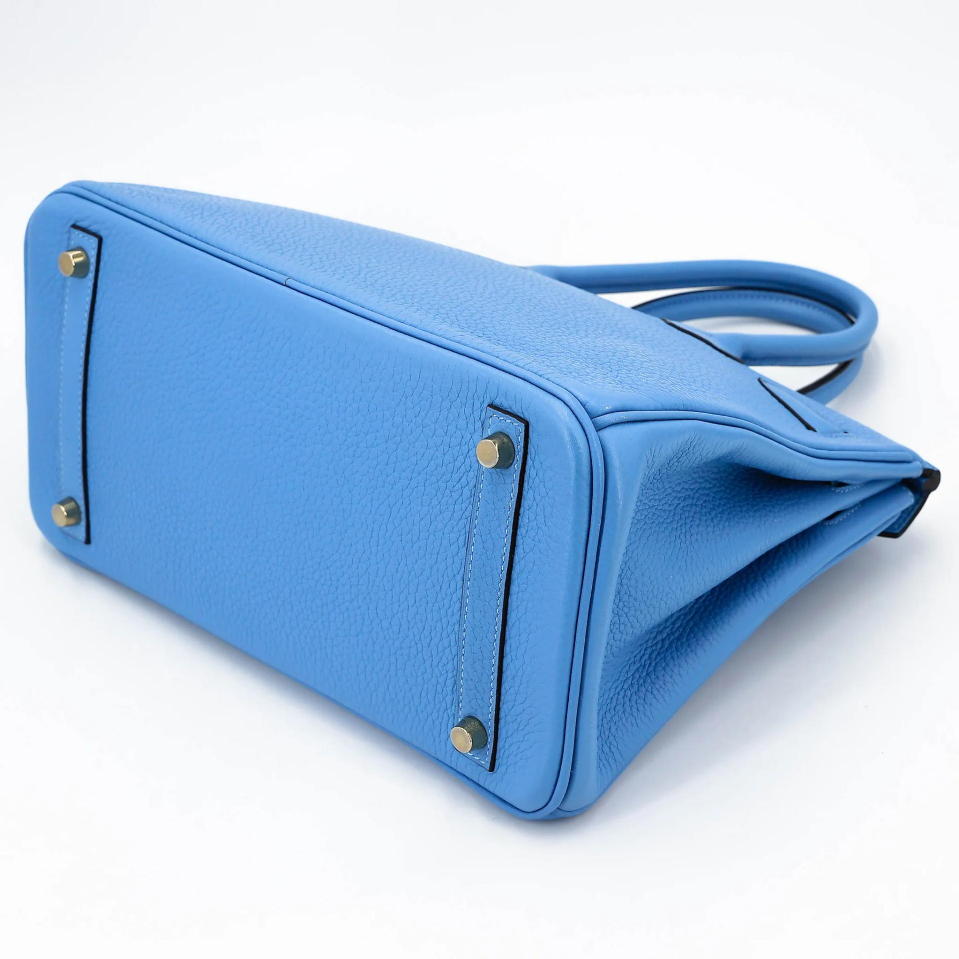 Very Good ( Rank A) HERMÈS Birkin 30 Bleu Paradis (2T) Clemence Gold hardware Square R (2014) - 6