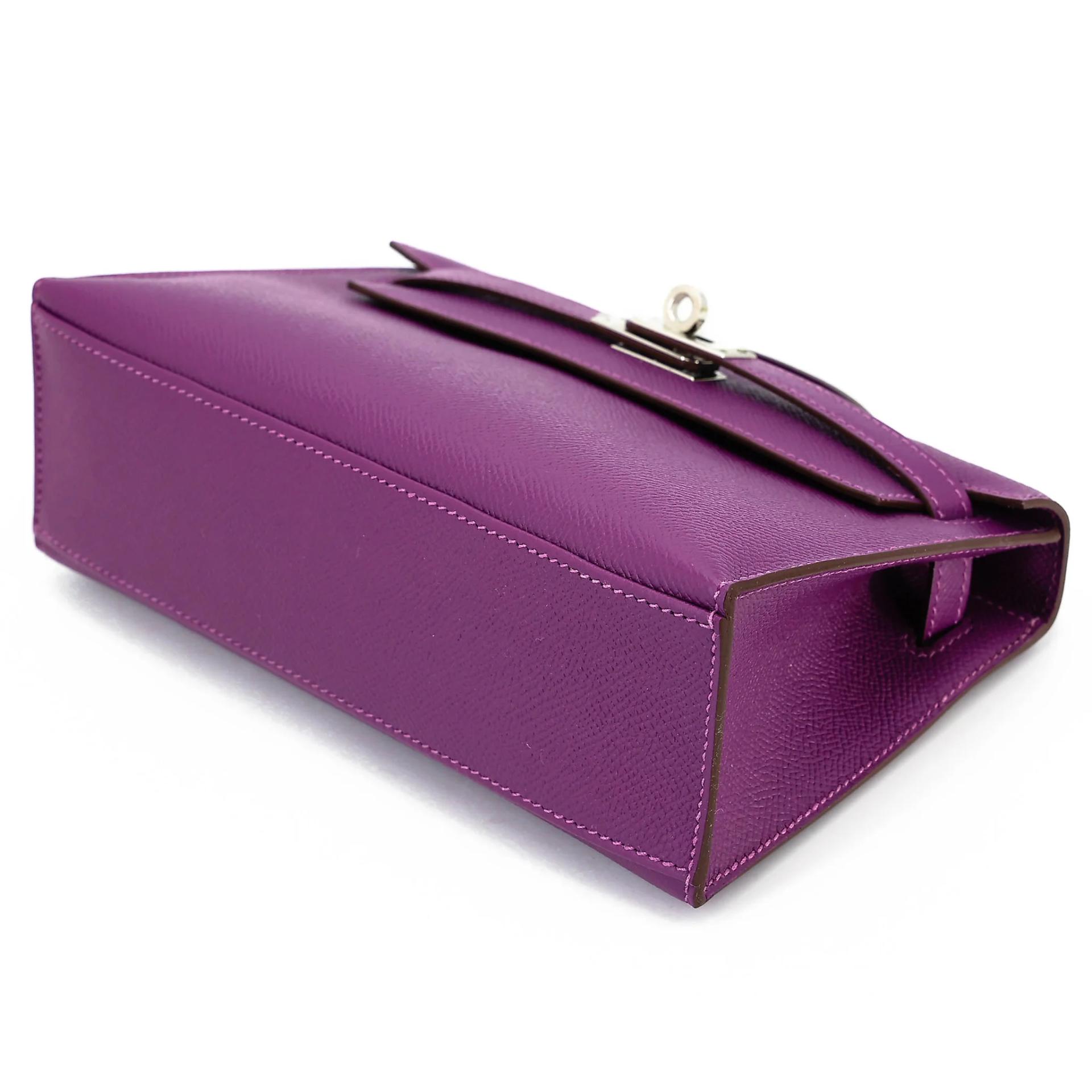 Excellent ( Rank SA ) HERMÈS Kelly Pochette Anemone (P9) Epsom Palladium hardware T (2015) - 4