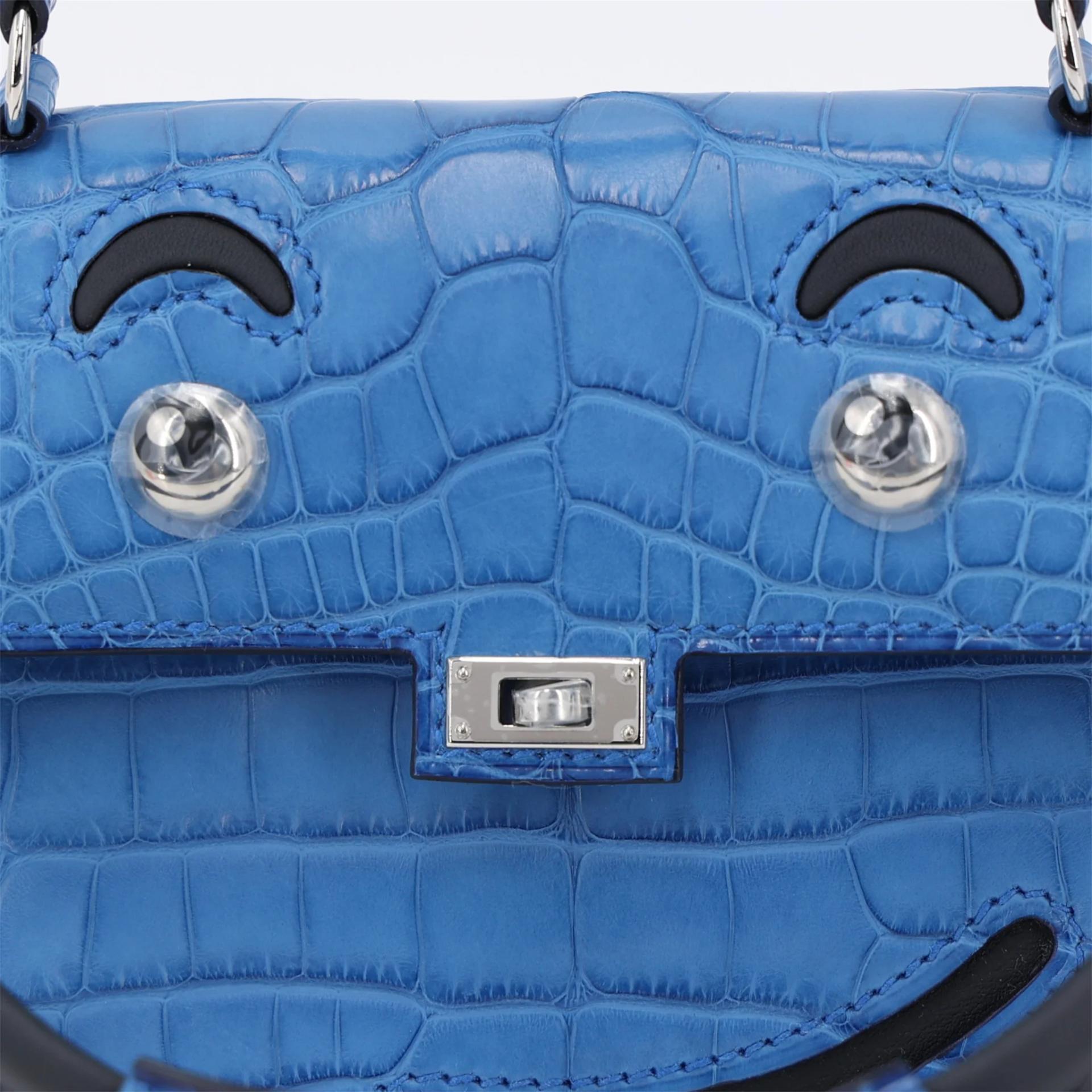 Brand New ( Rank N ) HERMÈS Limited Edition Kelly Doll Bleu Zellige (I7) Caban (3Y) Matte Alligator Palladium hardware K (2025) - 8