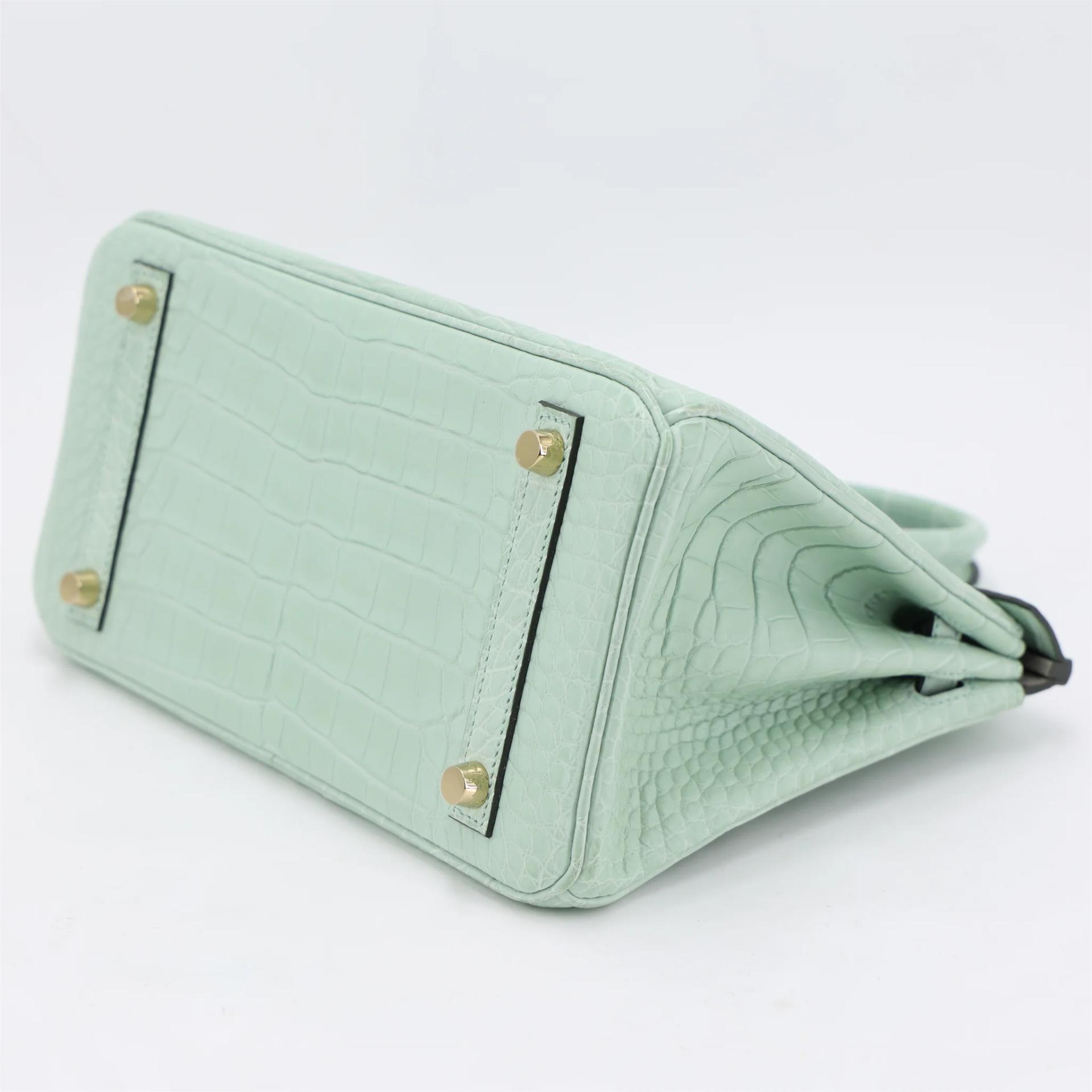 Excellent ( Rank SA ) HERMÈS Special Order Limited Edition Birkin 25 HSS Vert d’Eau (6U) Gris Perle (80) Matte Alligator Gold hardware B (2023) - 5
